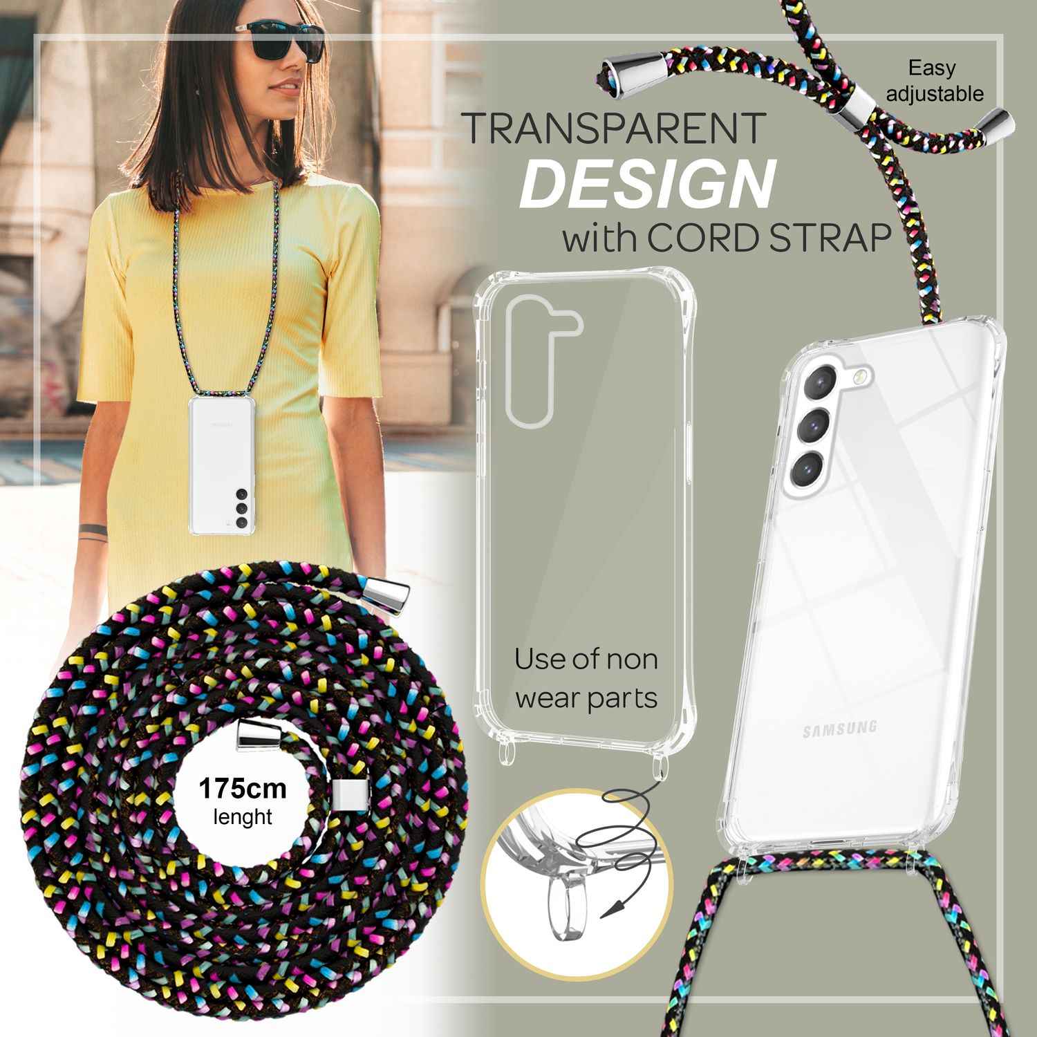 Klare Hybrid Hülle mit Kette zum Umhängen für Samsung Galaxy S23