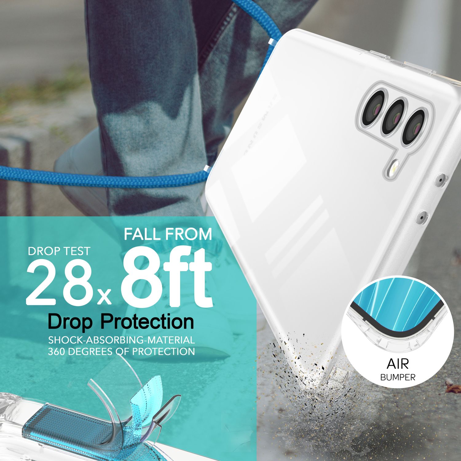 Umhängehülle für Samsung Galaxy S23 Plus transparent mit Kette 160 cm