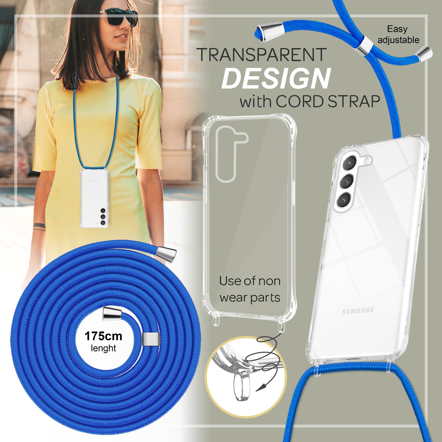 Umhängehülle für Samsung Galaxy S23 Plus transparent mit Kette 160 cm