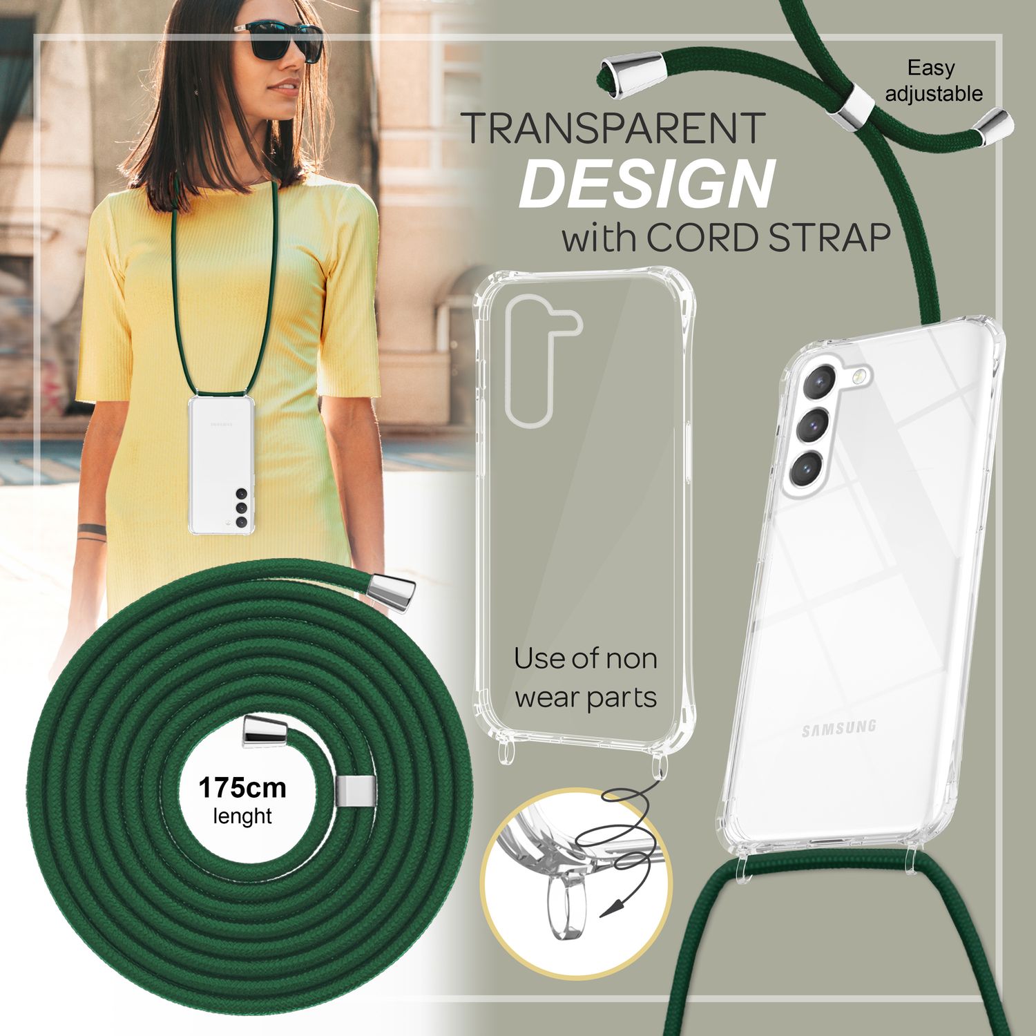 Umhängehülle für Samsung Galaxy S23 Plus transparent mit Kette 160 cm