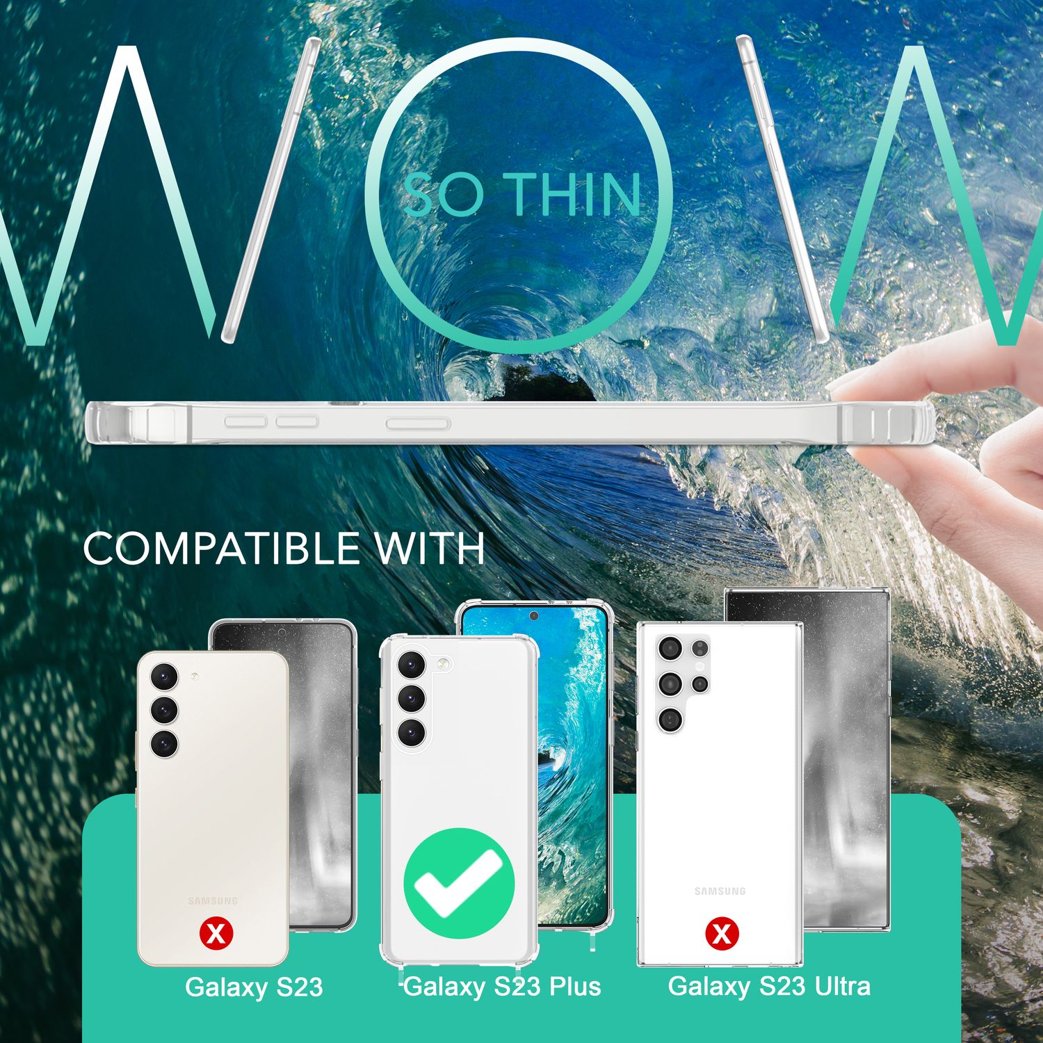 Umhängehülle für Samsung Galaxy S23 Plus transparent mit Kette 160 cm