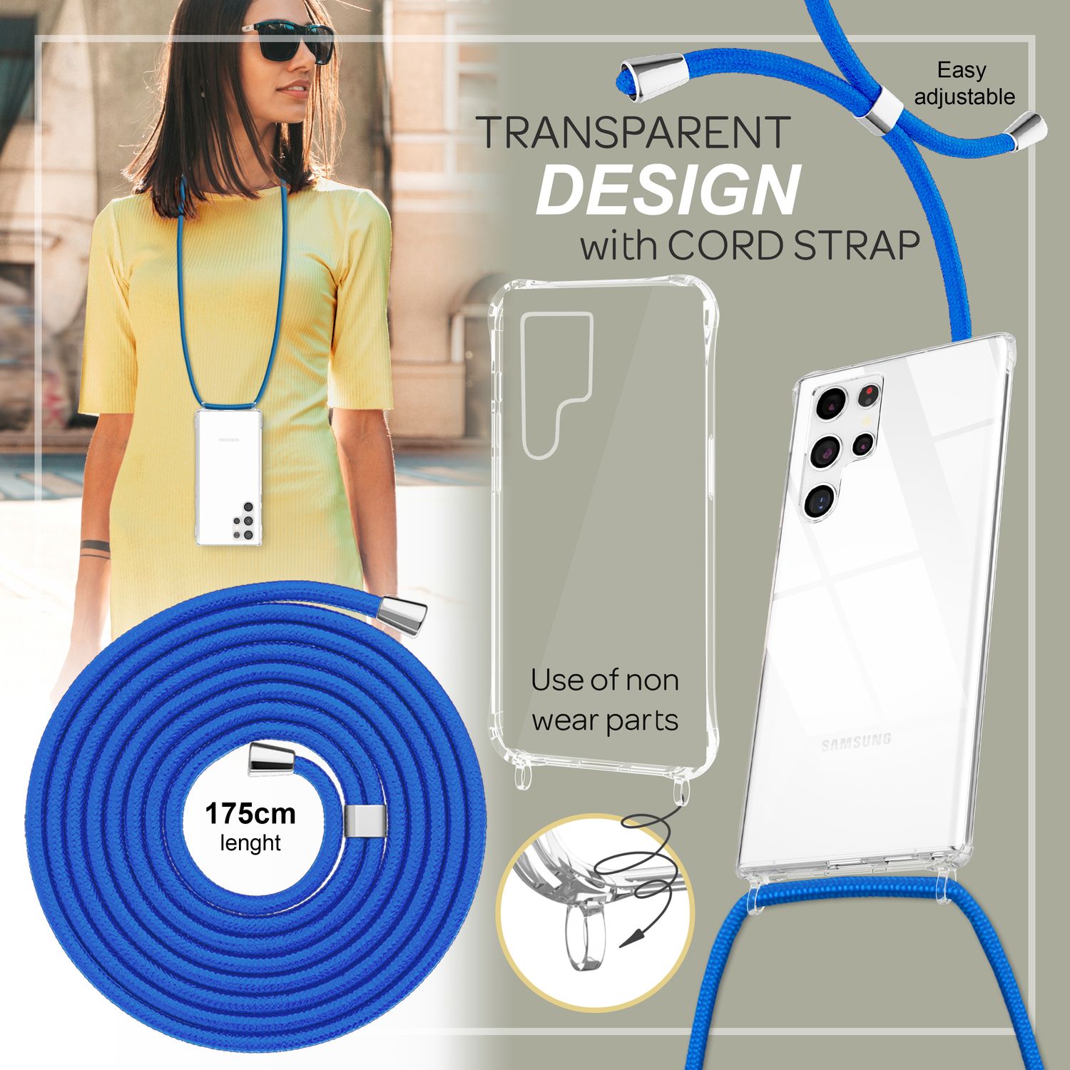 Handyhülle mit Kette transparent für Samsung Galaxy S23 Ultra Kunststoff TPU