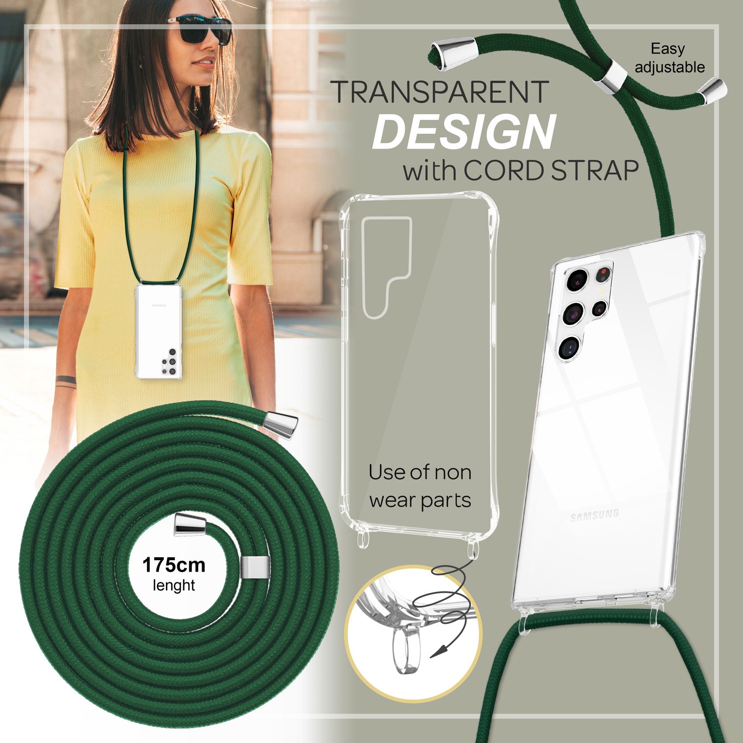 Handyhülle mit Kette transparent für Samsung Galaxy S23 Ultra Kunststoff TPU