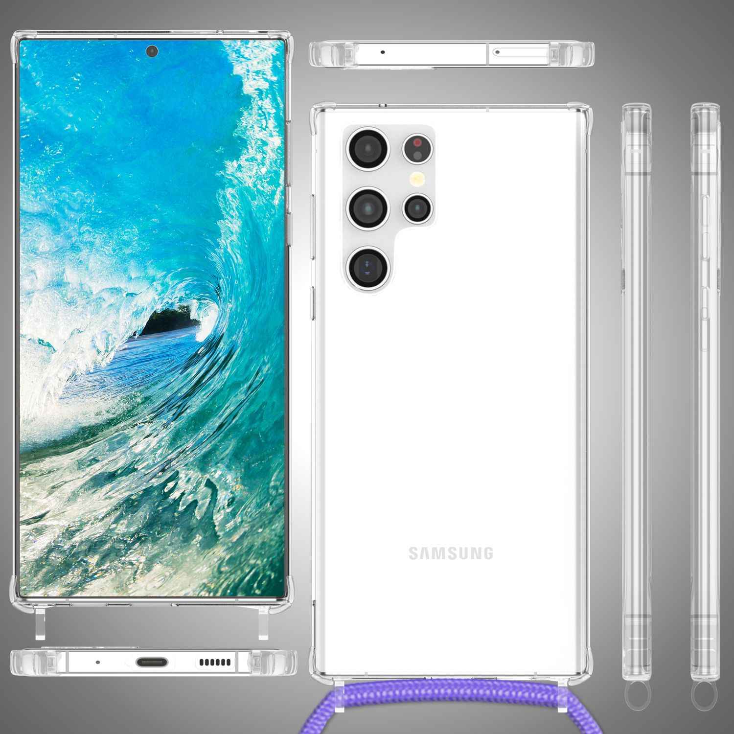 Klare Hülle mit Kette zum Umhängen für Samsung Galaxy S23 Ultra