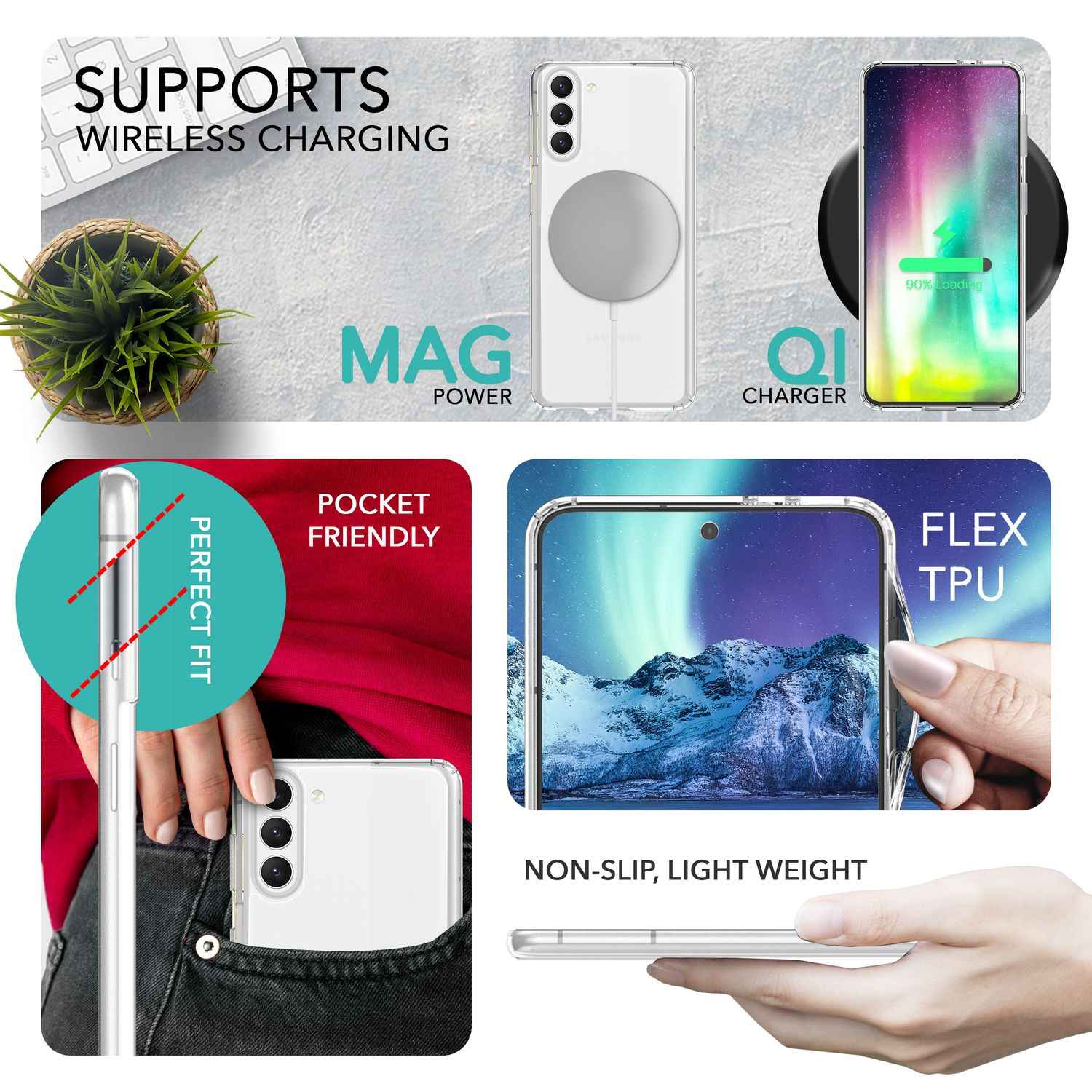 Klare Hülle für Samsung Galaxy S23, 2x Displayglas & Kameraschutz, Transparent