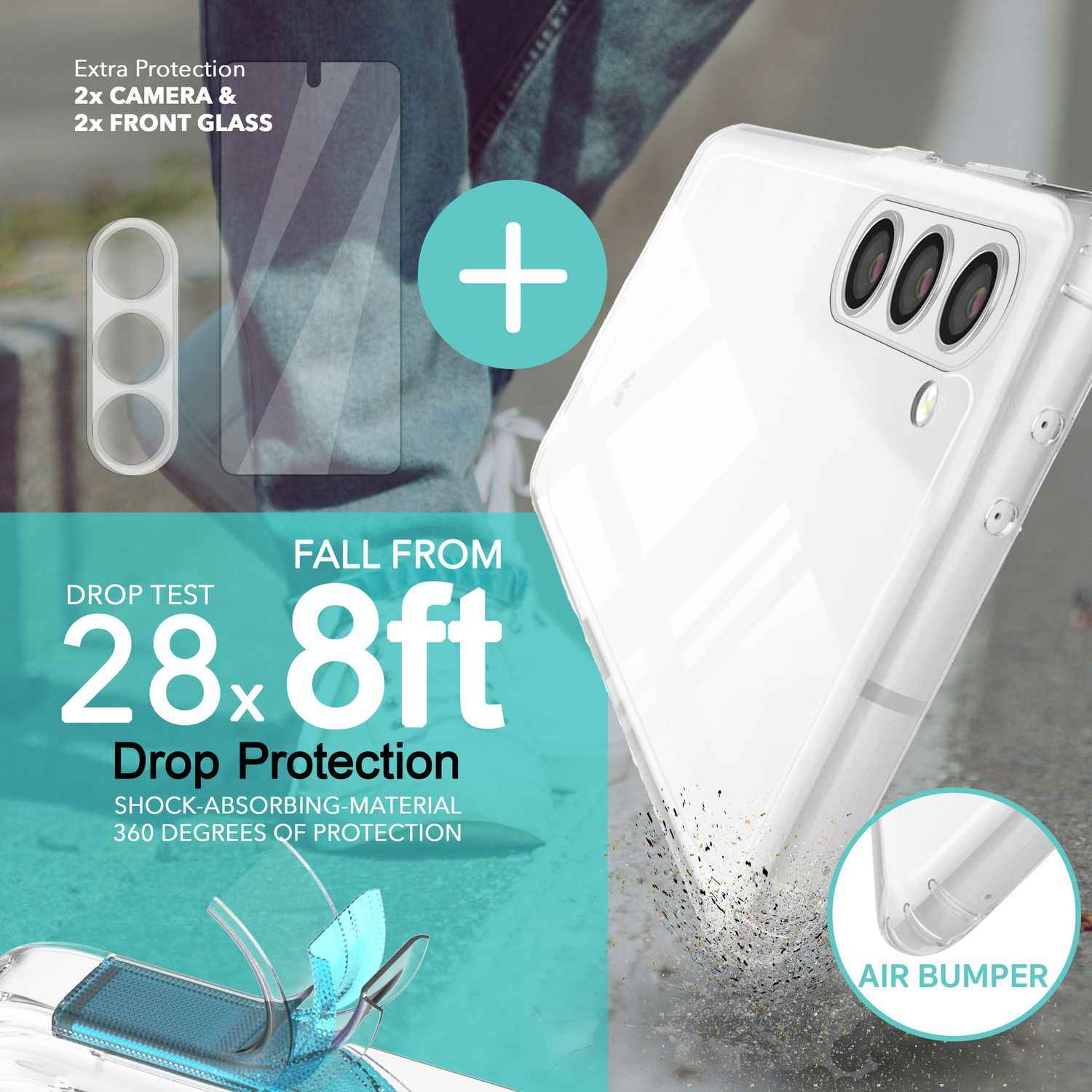 Klare Hülle für Samsung Galaxy S23 Plus, 2x Display- & Kameraschutz, Transparent