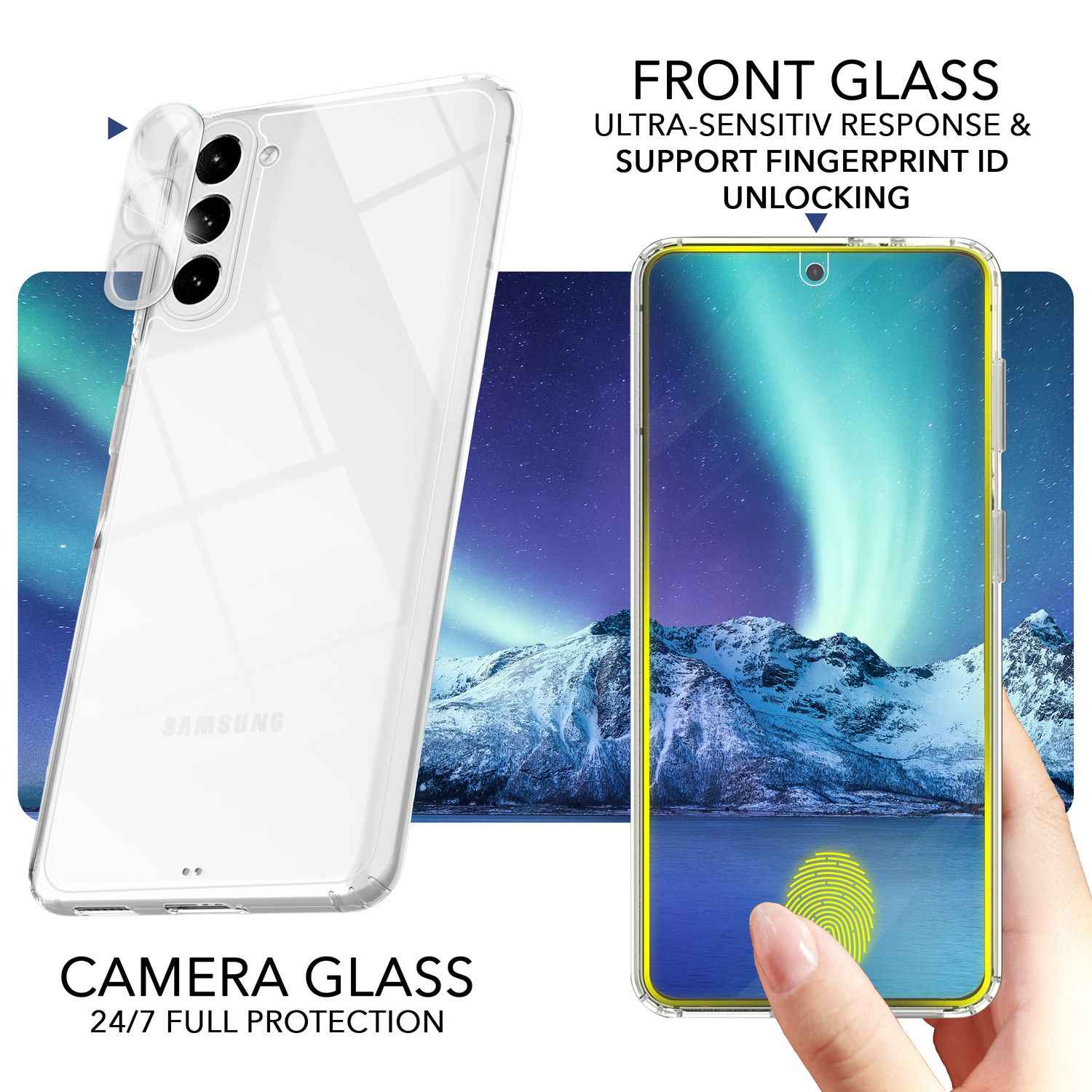 Klare Hülle für Samsung Galaxy S23 Plus, 2x Display- & Kameraschutz, Transparent