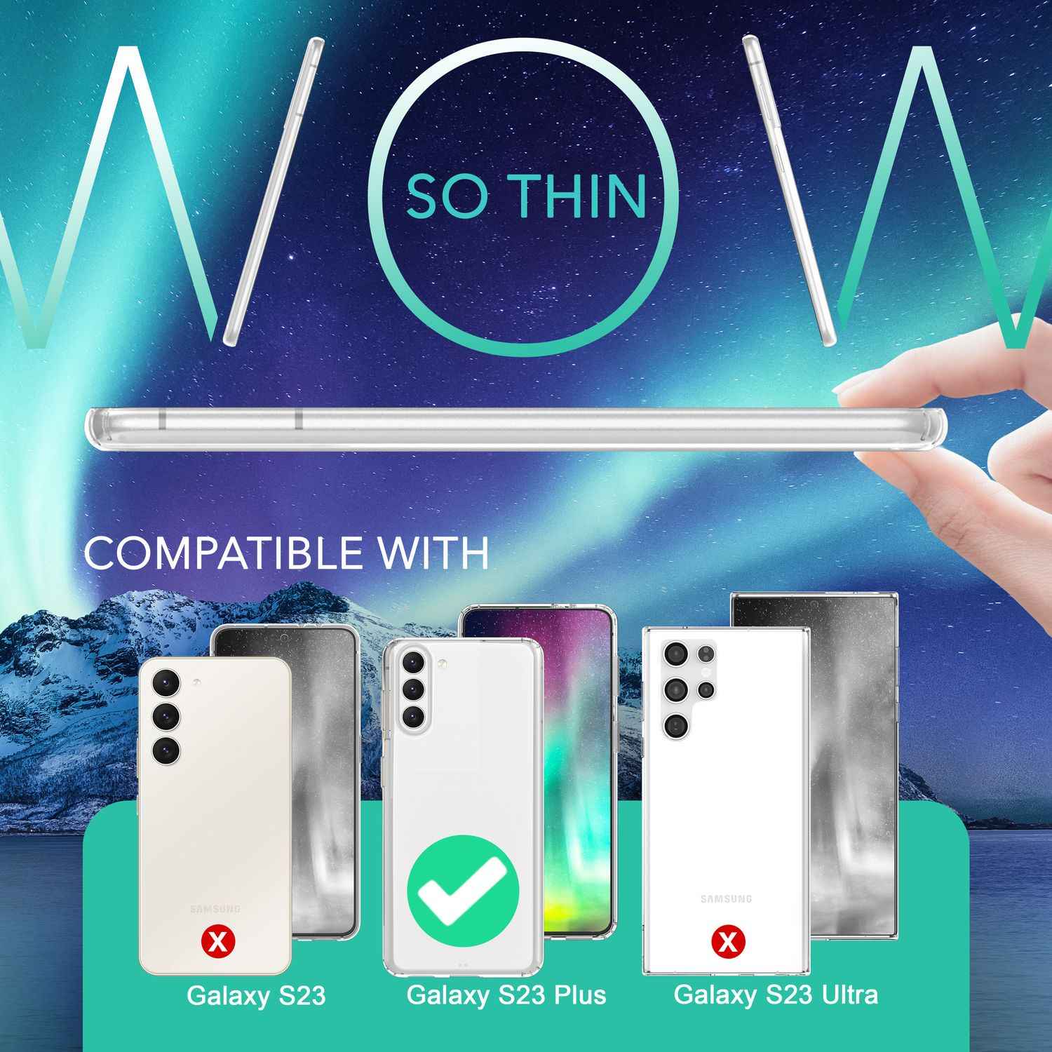 Klare Hülle für Samsung Galaxy S23 Plus, 2x Display- & Kameraschutz, Transparent
