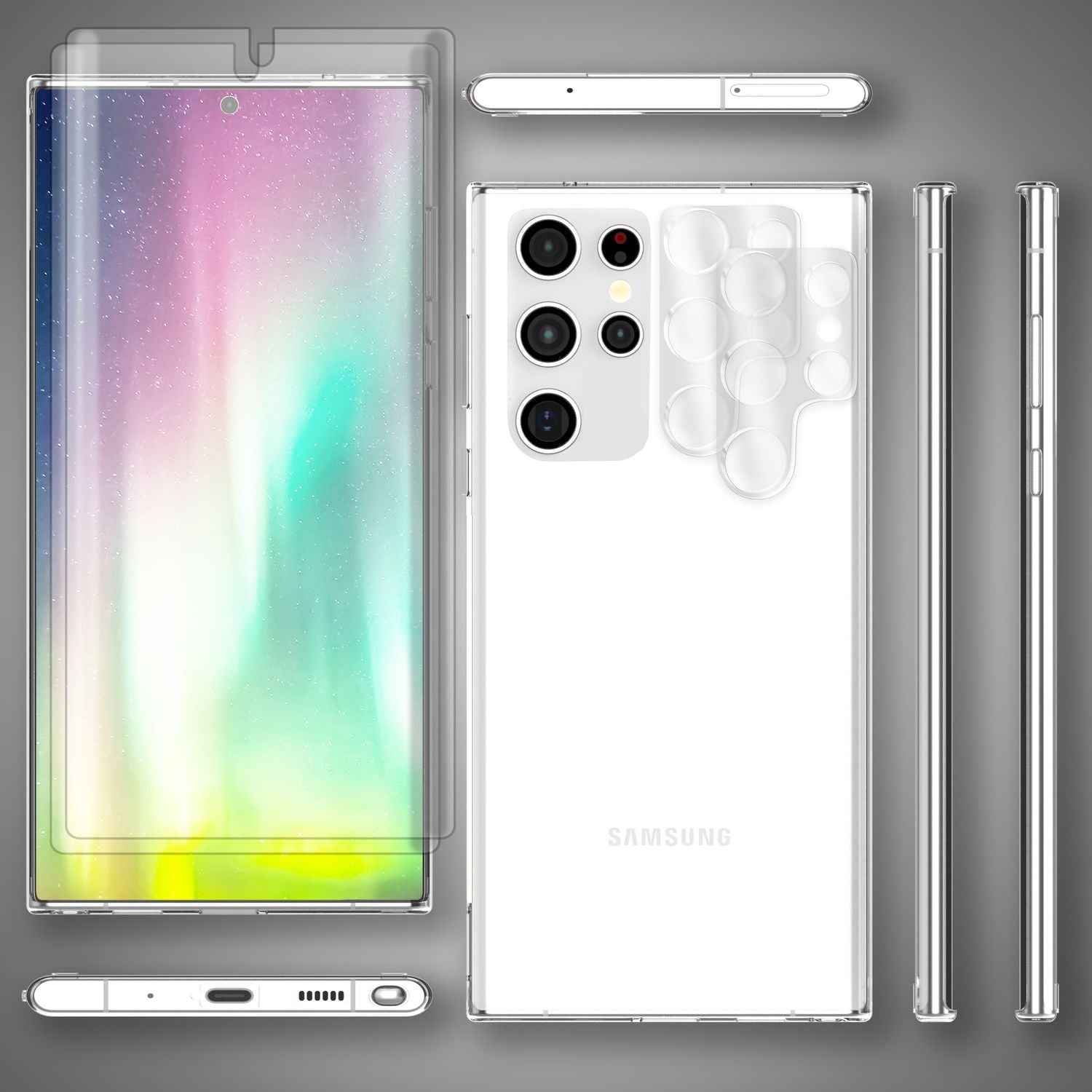 Klare Hülle für Samsung Galaxy S23 Ultra, 2x Display-/ Kameraschutz, Transparent