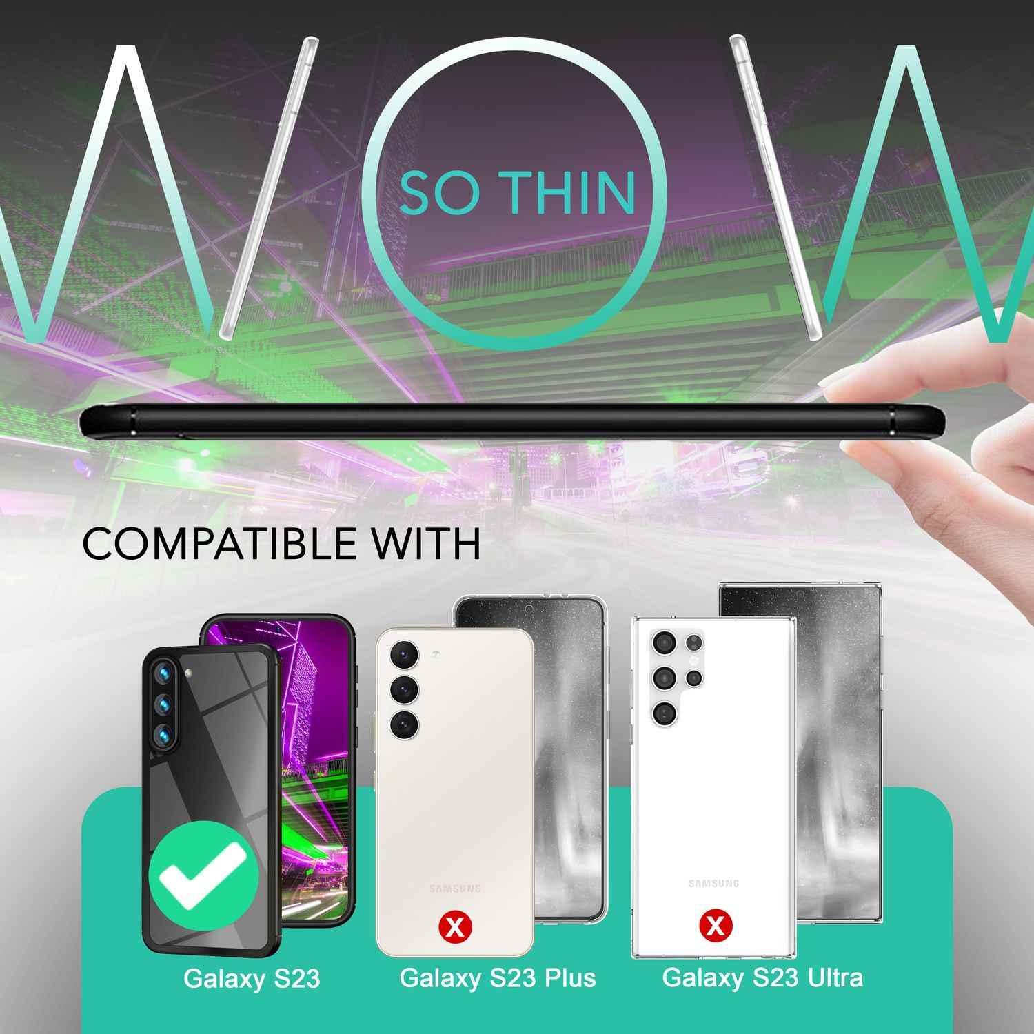 Klare Hybrid Hülle für Samsung Galaxy S23, 2x Displayglas/ Kameraschutz, Schwarz
