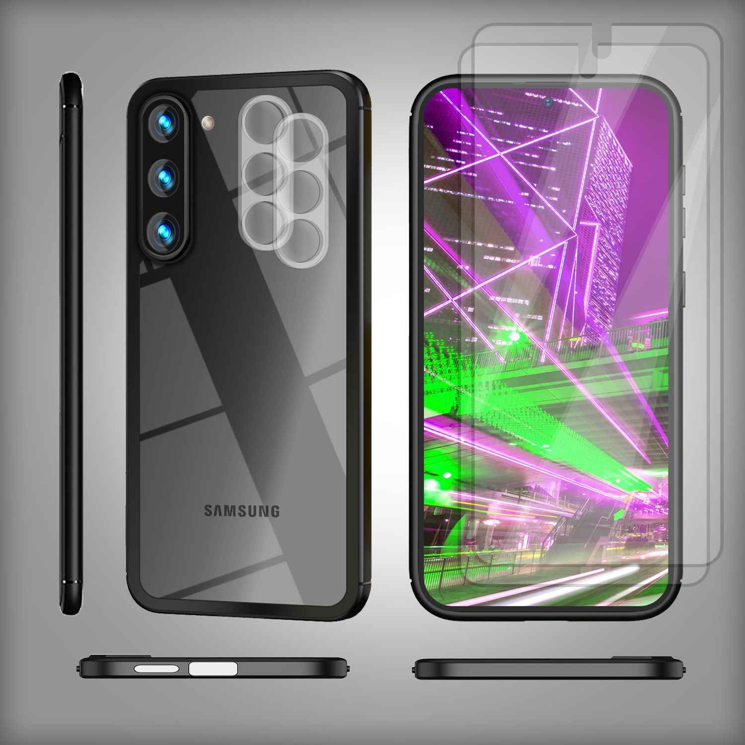 Hybrid Hülle Klar für Samsung Galaxy S23 Plus, 2x Display/ Kameraschutz, Schwarz