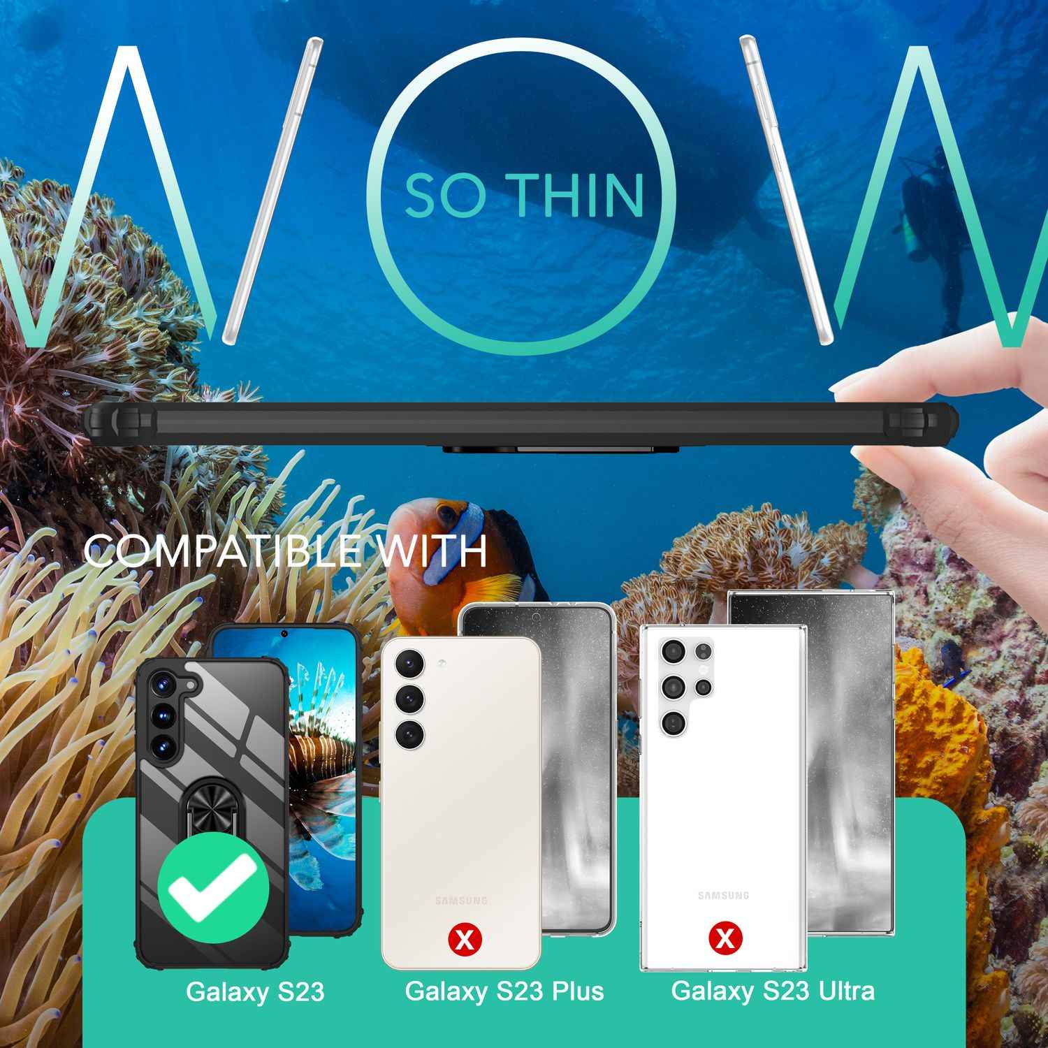 Klare Ring Hülle für Samsung Galaxy S23, 2x Displayglas & Kameraschutz, Schwarz