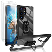 Klare Ring Hülle für Samsung Galaxy S23 Ultra, 2x Displayschutz Folie, Schwarz