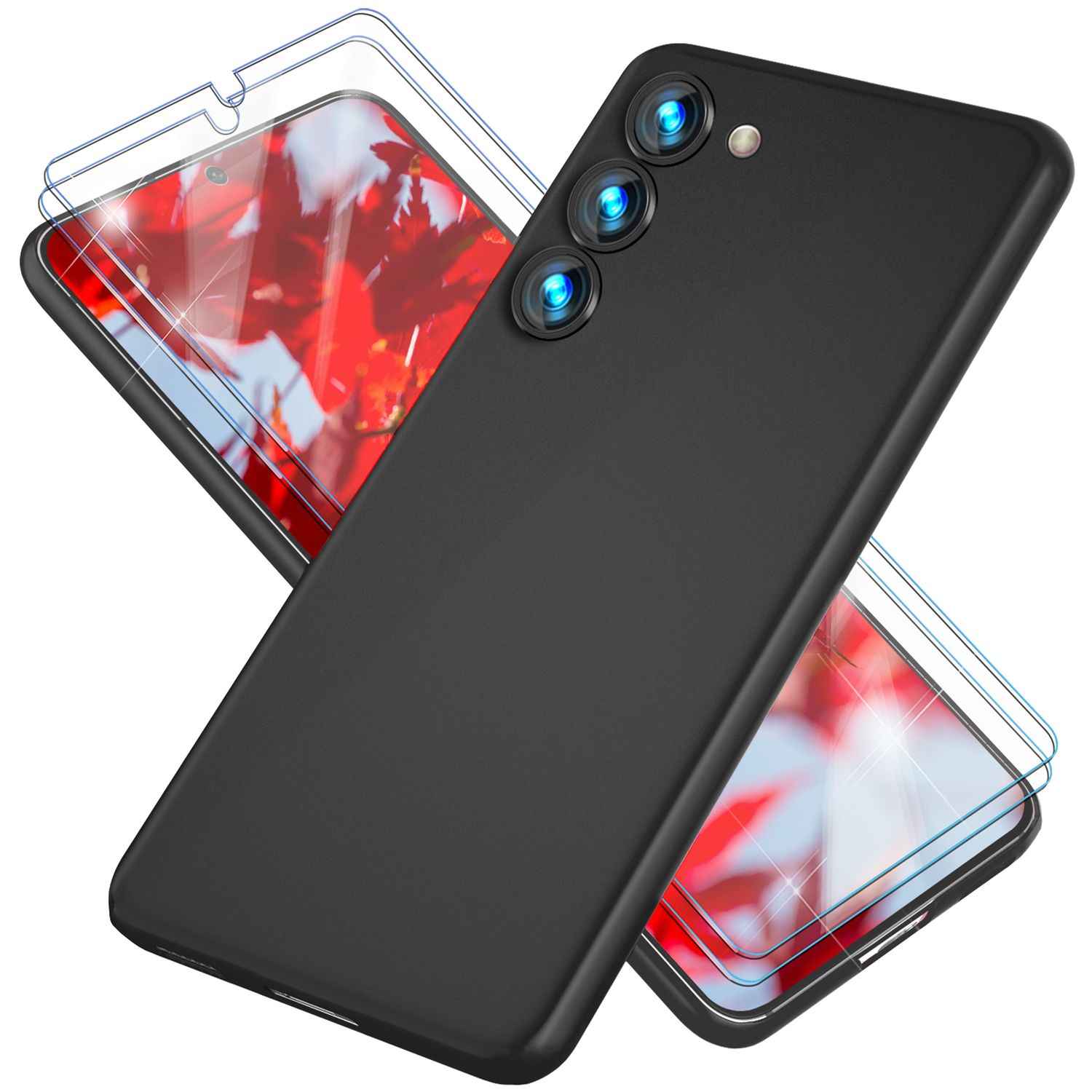 Handy Hülle Matt 0,3mm Dünn für Samsung Galaxy S23 Plus, 2x Displayglas