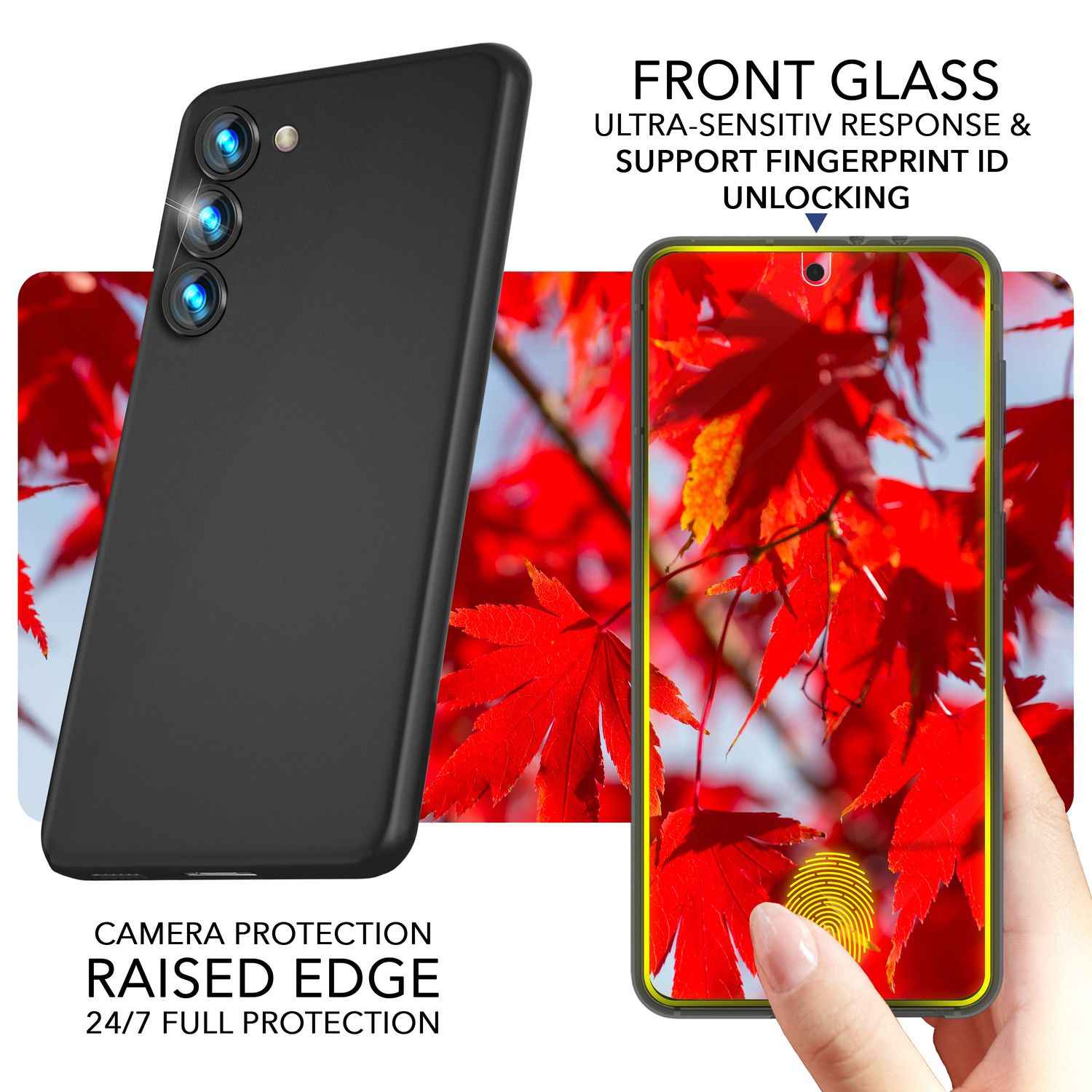 Handy Hülle Matt 0,3mm Dünn für Samsung Galaxy S23 Plus, 2x Displayglas