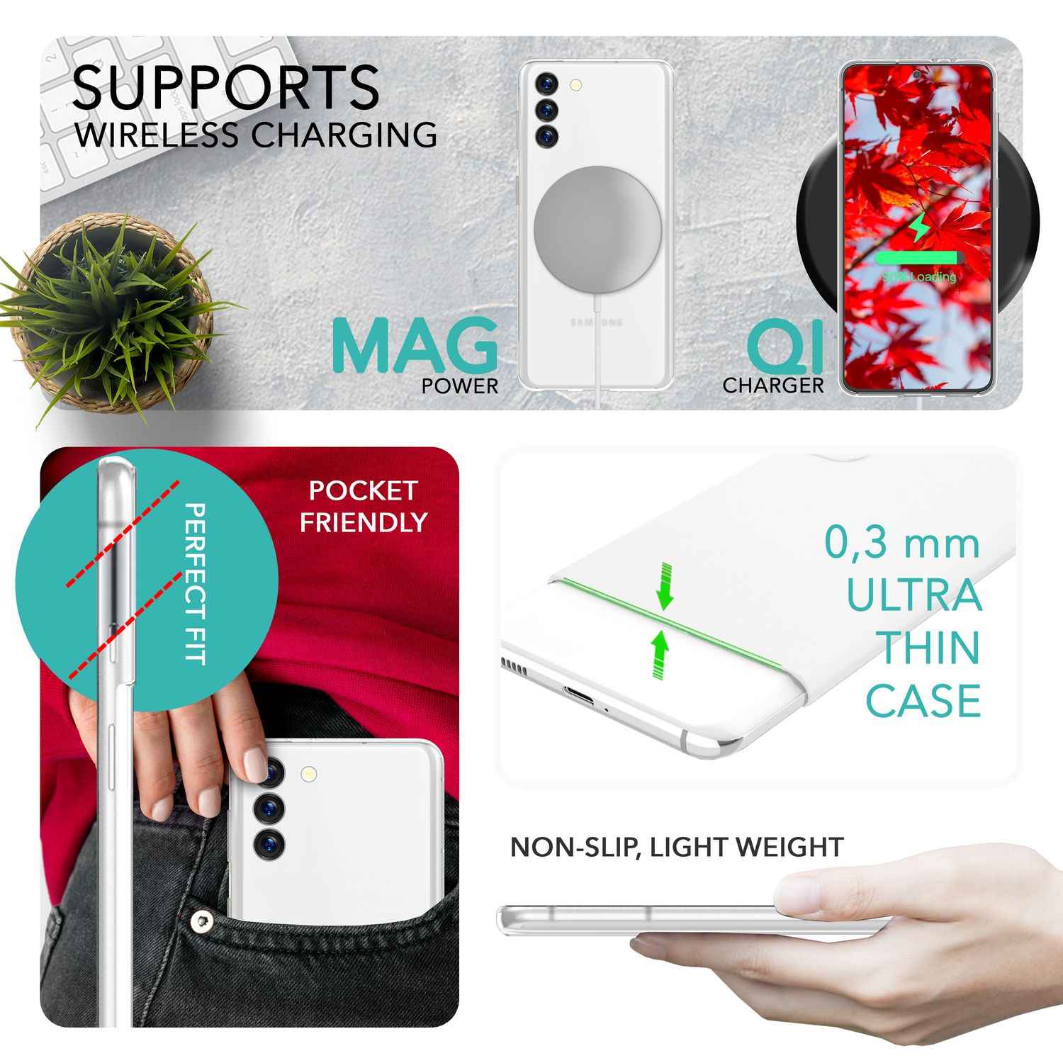 Handy Hülle Matt 0,3mm Dünn für Samsung Galaxy S23 Plus, 2x Displayglas