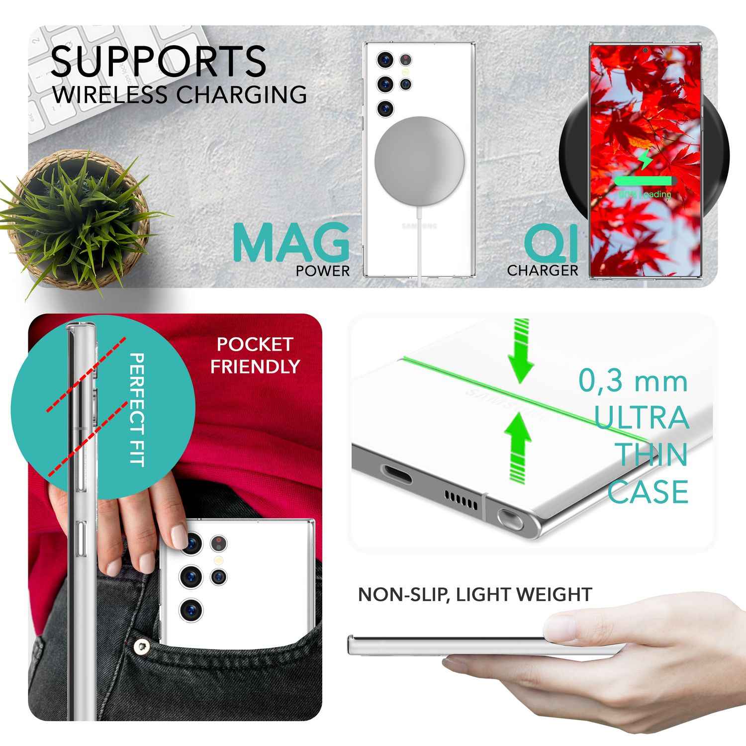 Handy Hülle 0,3mm Dünn für Samsung Galaxy S23 Ultra, 2x Displayschutz