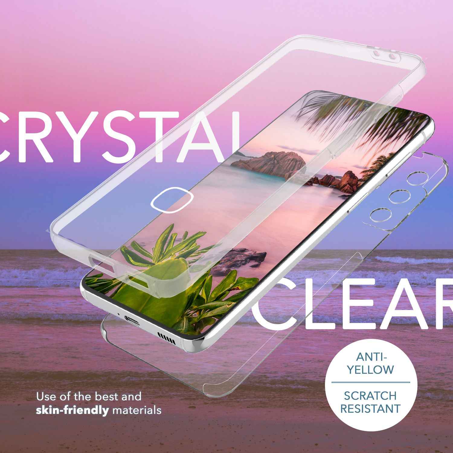 Klare 360 Grad Hülle für Samsung Galaxy S23, Full-Cover Hardcase, Transparent
