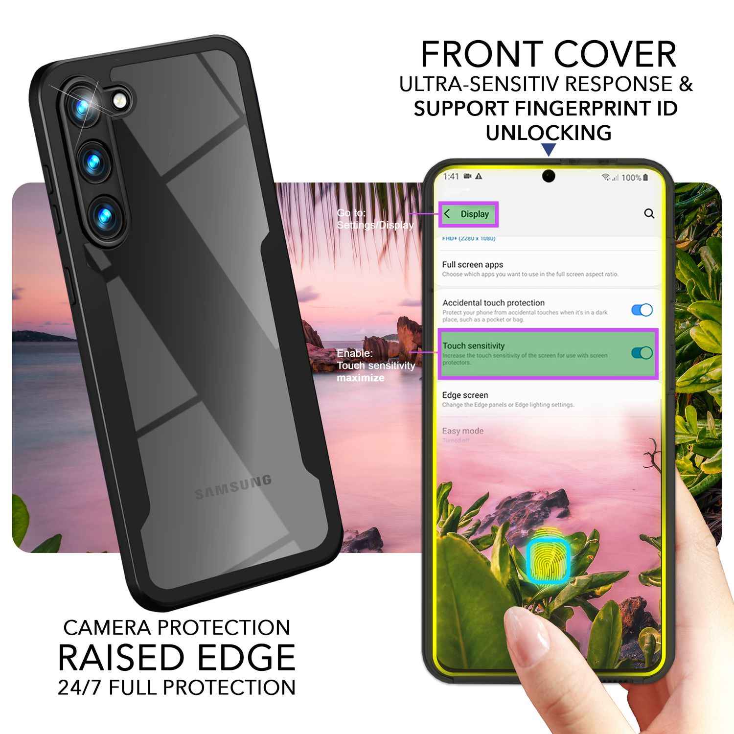 Klare 360 Grad Hybrid Hülle für Samsung Galaxy S23, Full-Cover Schutz, Schwarz