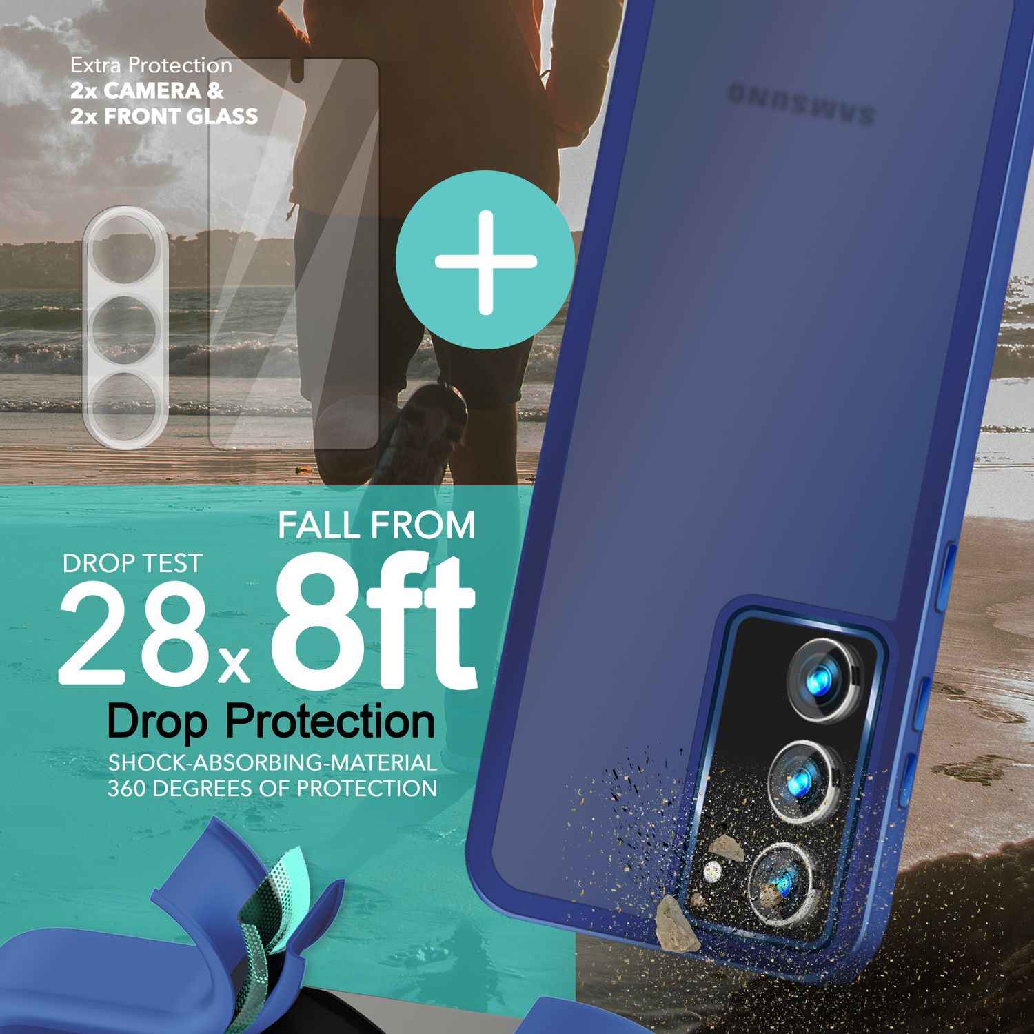 Hybrid Hülle Matt für Samsung Galaxy S23, 2x Display-/ Kameraschutz