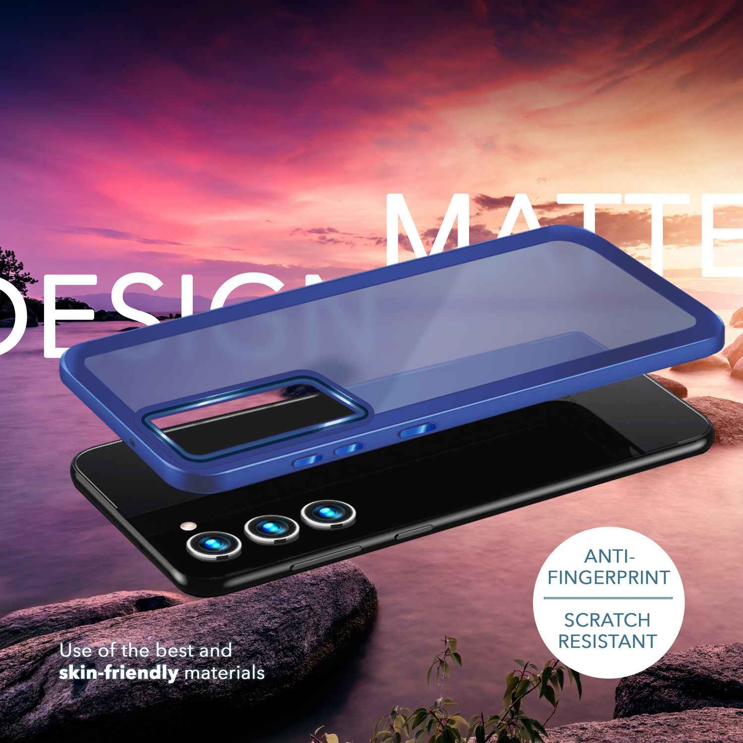Hybrid Hülle Matt für Samsung Galaxy S23, 2x Display-/ Kameraschutz