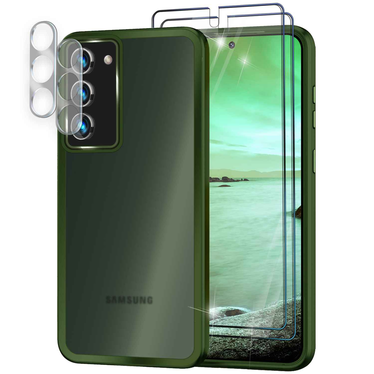 Hybrid Hülle Matt für Samsung Galaxy S23, 2x Display-/ Kameraschutz