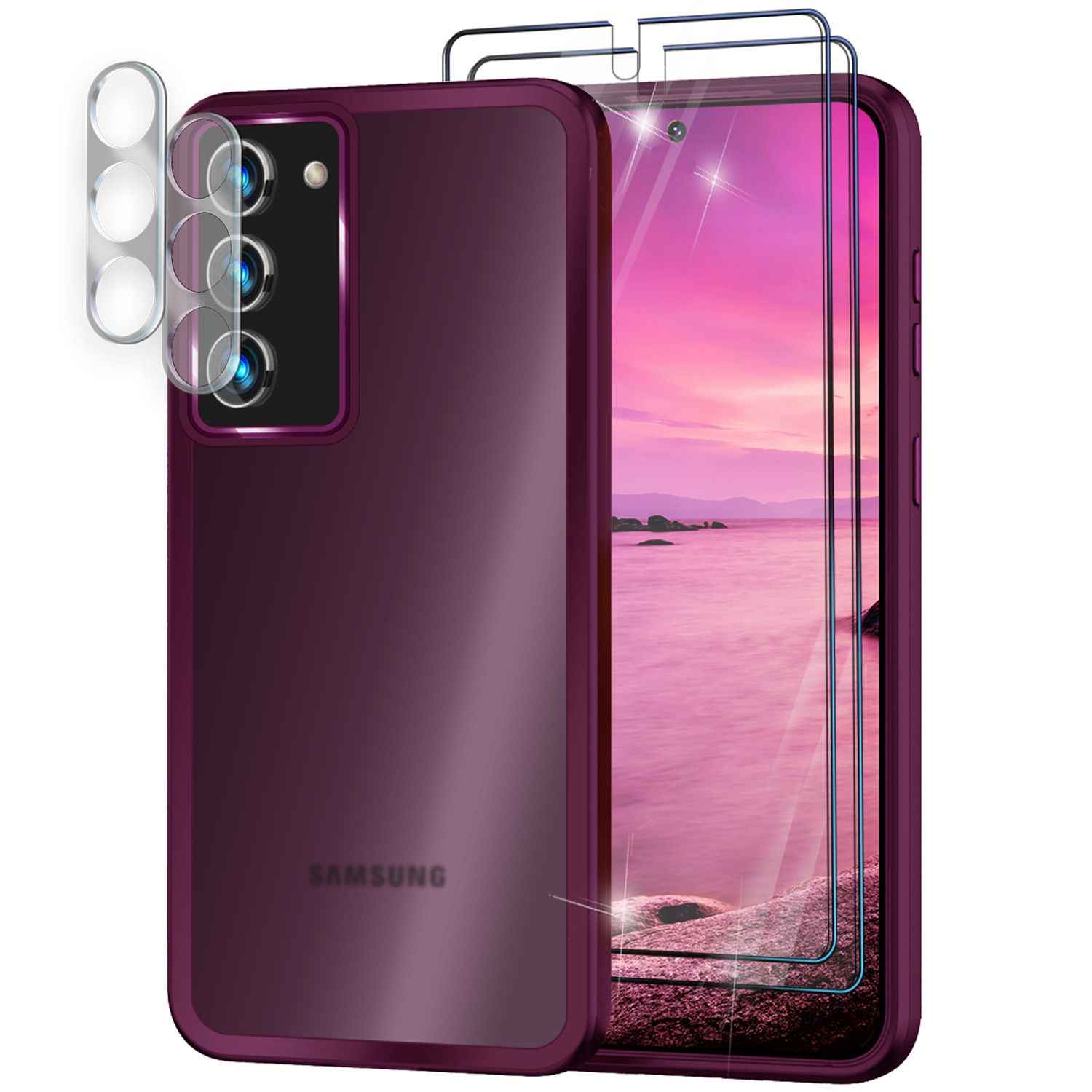Hybrid Hülle Matt für Samsung Galaxy S23, 2x Display-/ Kameraschutz