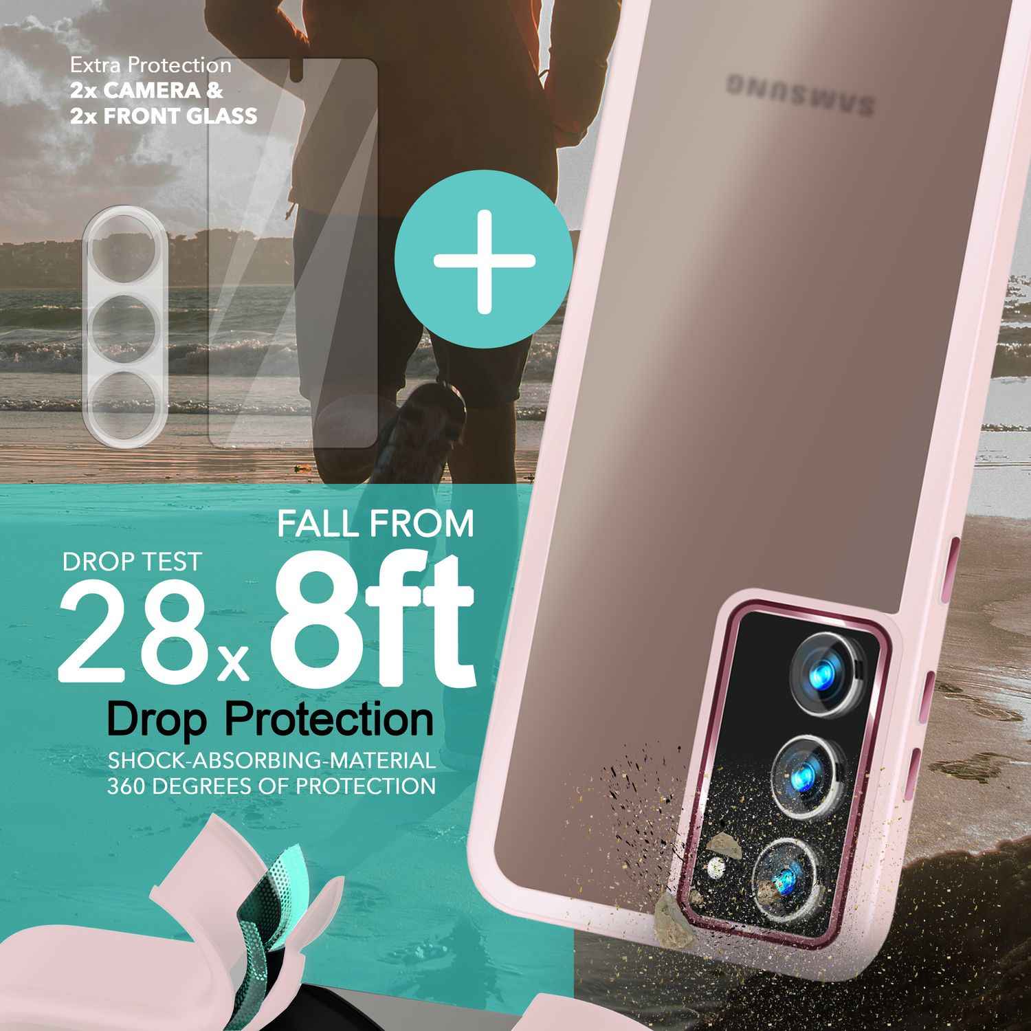 Hybrid Hülle Matt für Samsung Galaxy S23, 2x Display-/ Kameraschutz