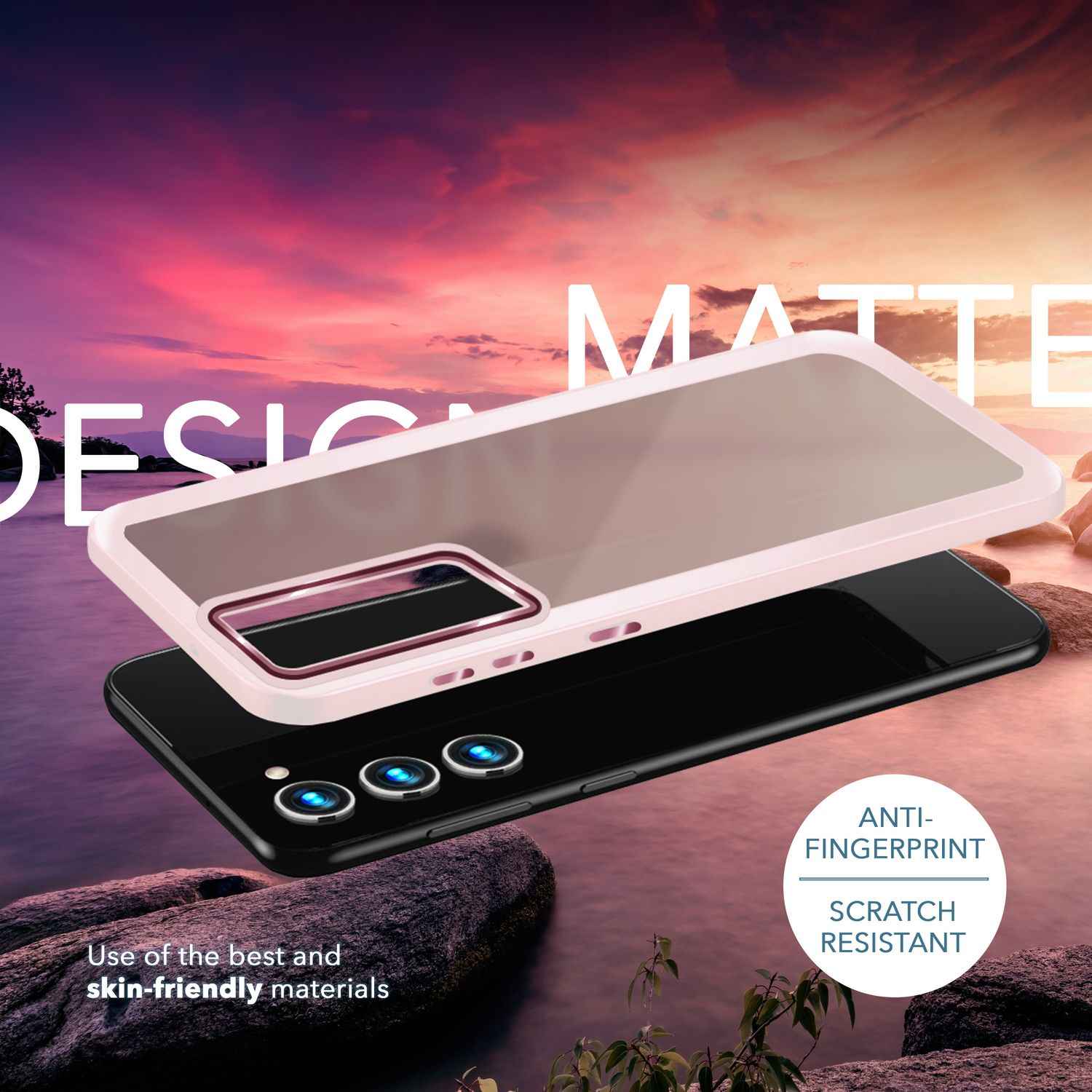 Hybrid Hülle Matt für Samsung Galaxy S23, 2x Display-/ Kameraschutz