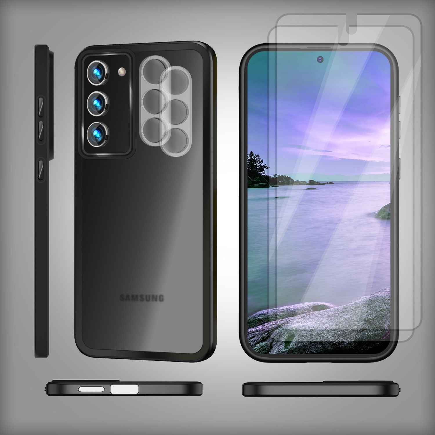 Hybrid Hülle Matt für Samsung Galaxy S23, 2x Display-/ Kameraschutz