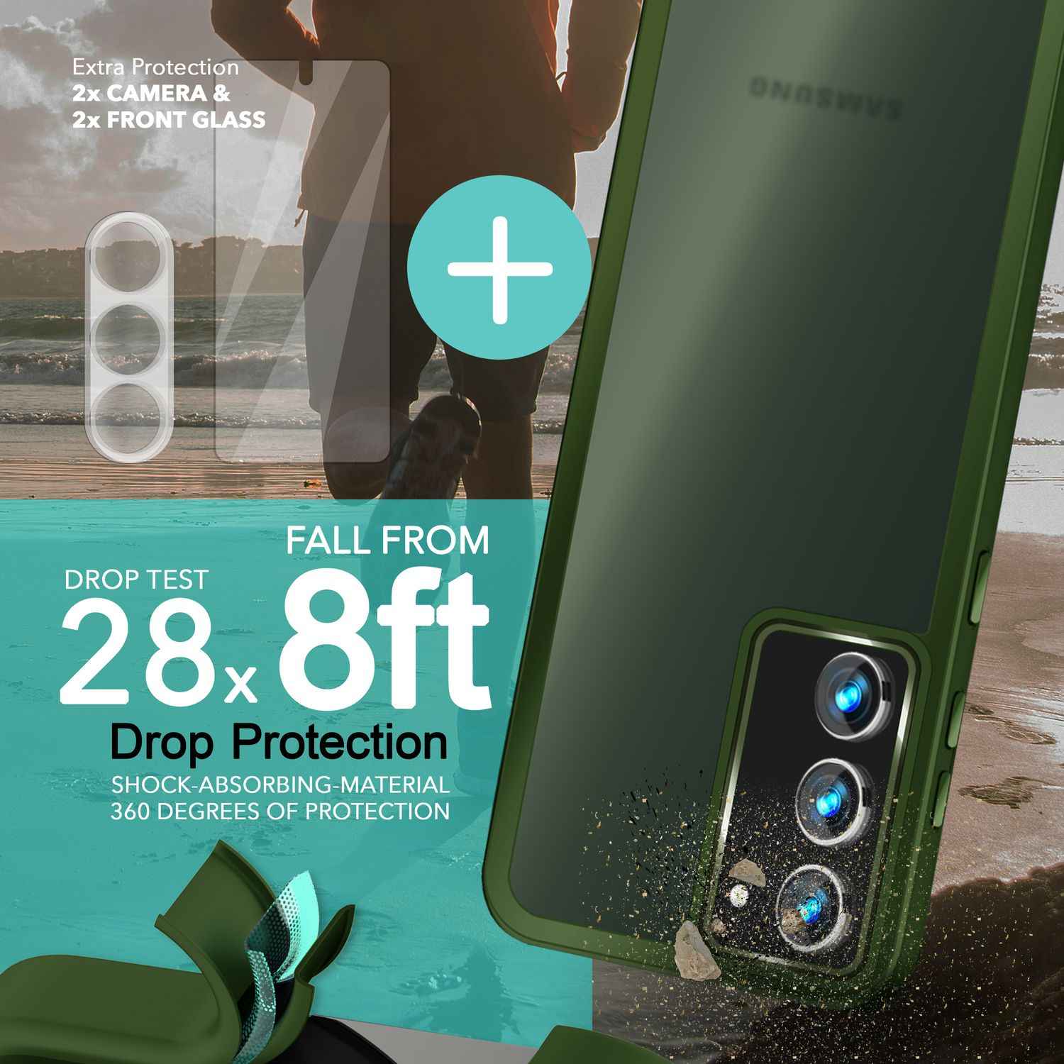 Hybrid Hülle für Samsung Galaxy S23 Plus, 2x Display- & Kameraschutz