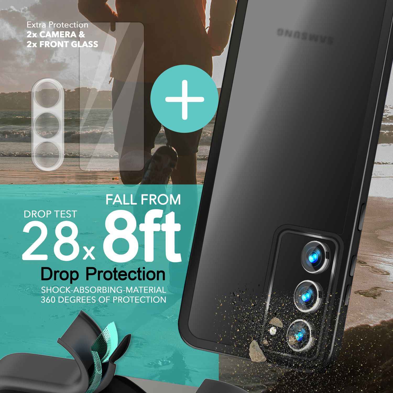 Hybrid Hülle für Samsung Galaxy S23 Plus, 2x Display- & Kameraschutz