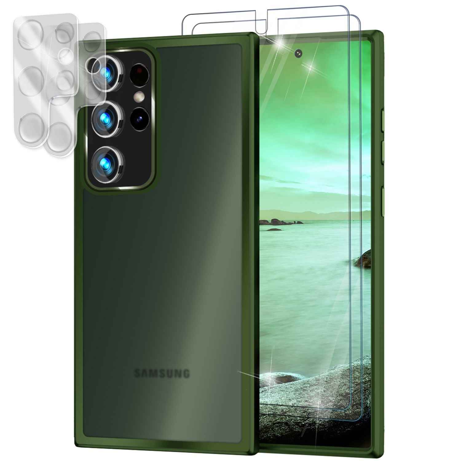 Hybrid Hülle für Samsung Galaxy S23 Ultra, 2x Display- & Kameraschutz