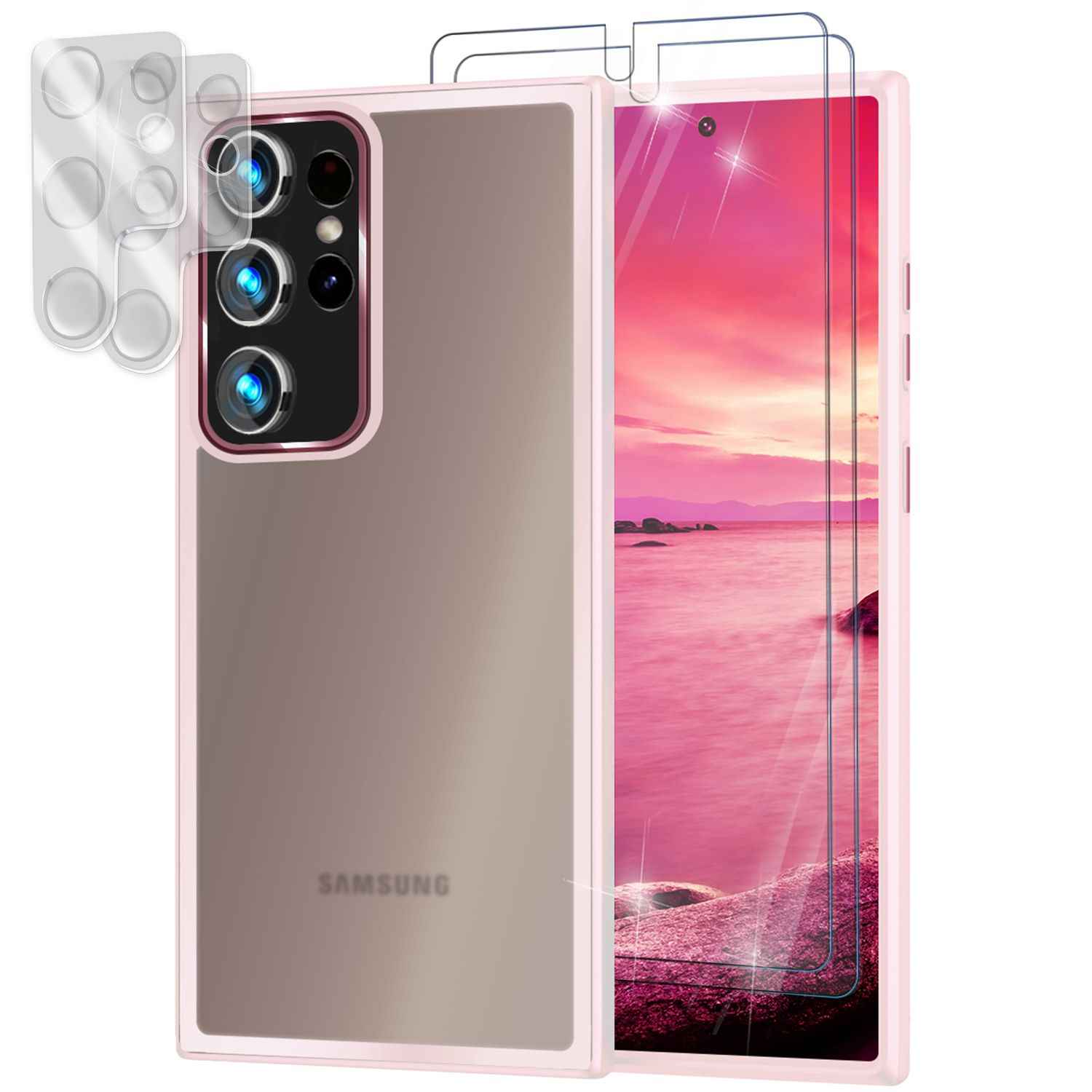 Hybrid Hülle für Samsung Galaxy S23 Ultra, 2x Display- & Kameraschutz