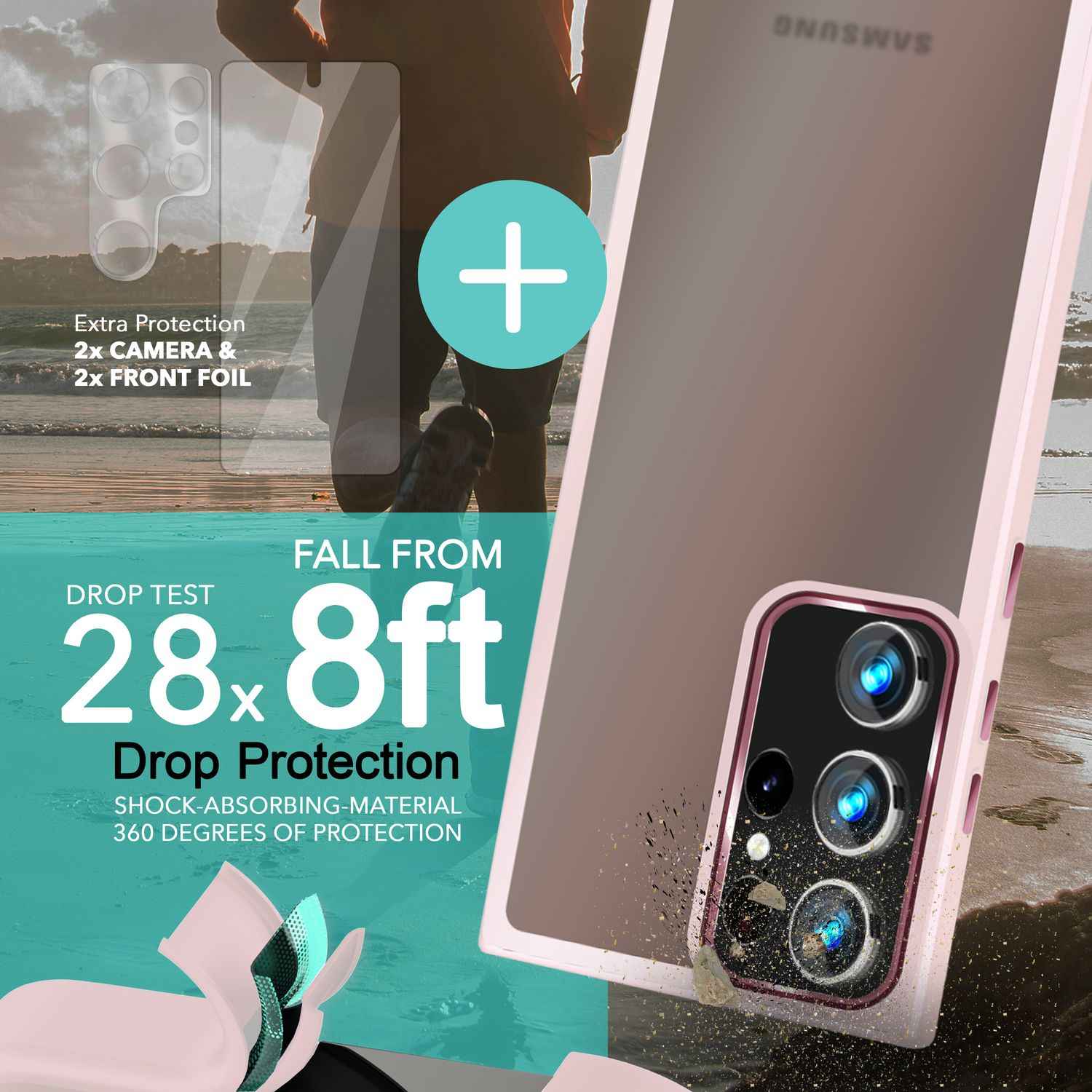 Hybrid Hülle für Samsung Galaxy S23 Ultra, 2x Display- & Kameraschutz