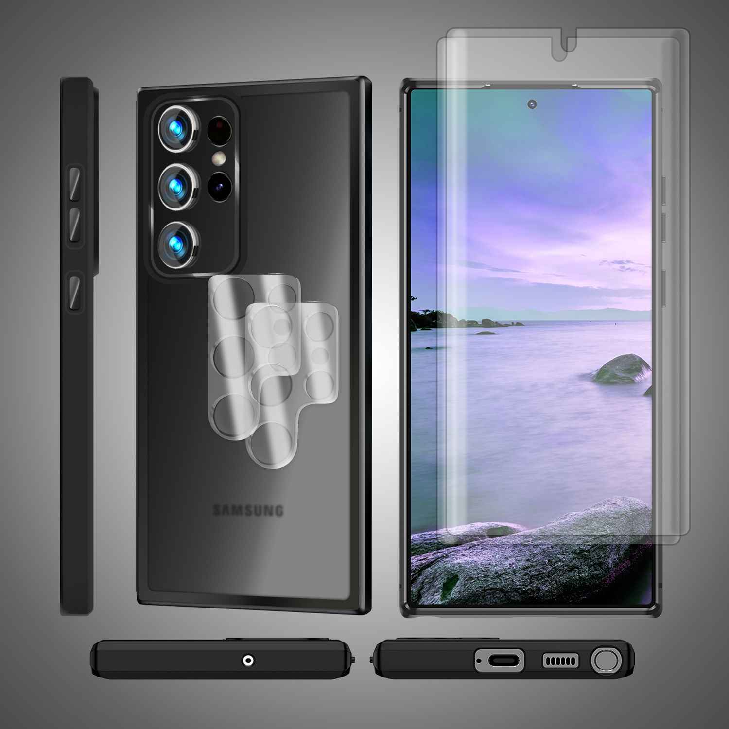 Hybrid Hülle für Samsung Galaxy S23 Ultra, 2x Display- & Kameraschutz