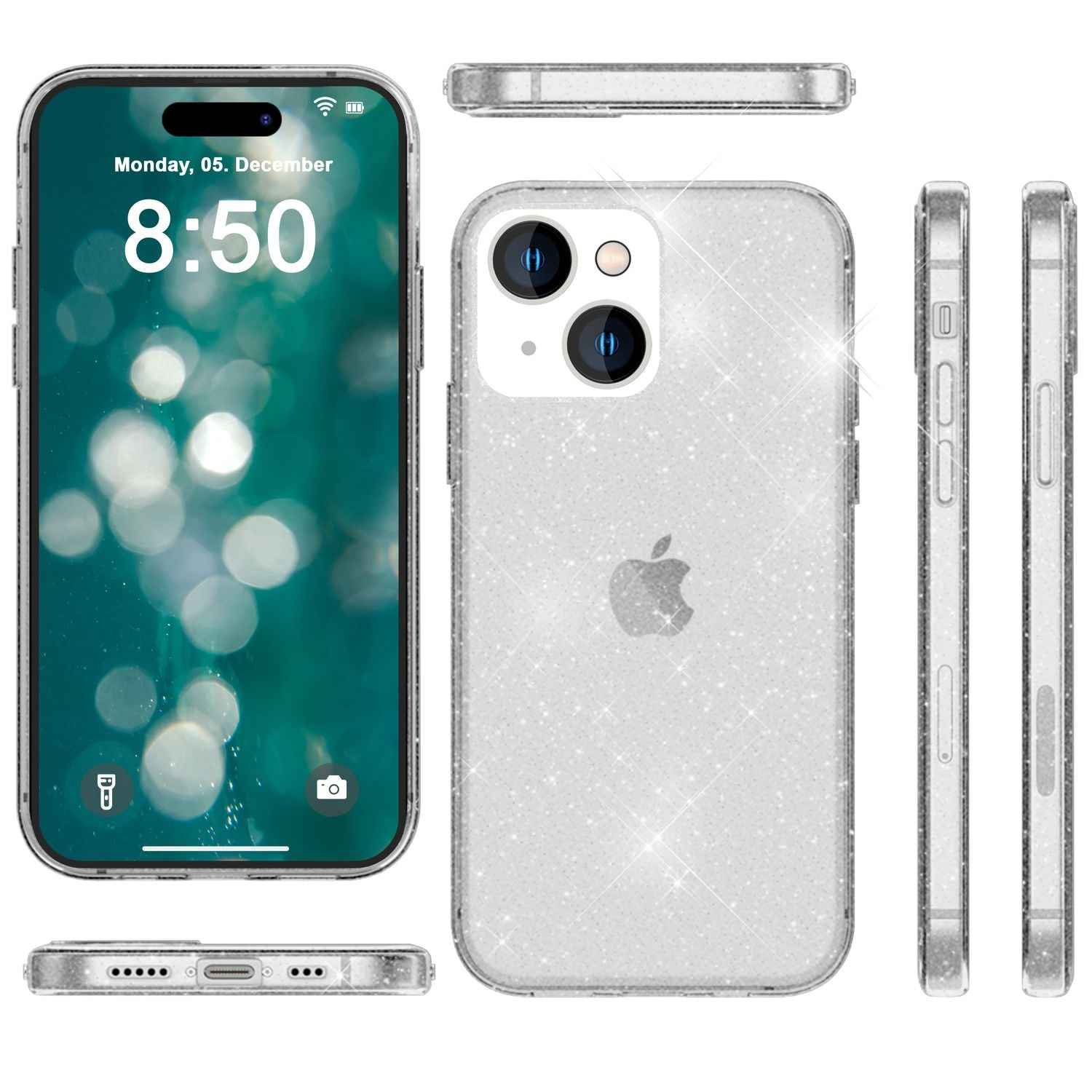 Glitzer Hülle für iPhone 15 Bling Case Klar Silikon Handyhülle Schutz Tasche TPU