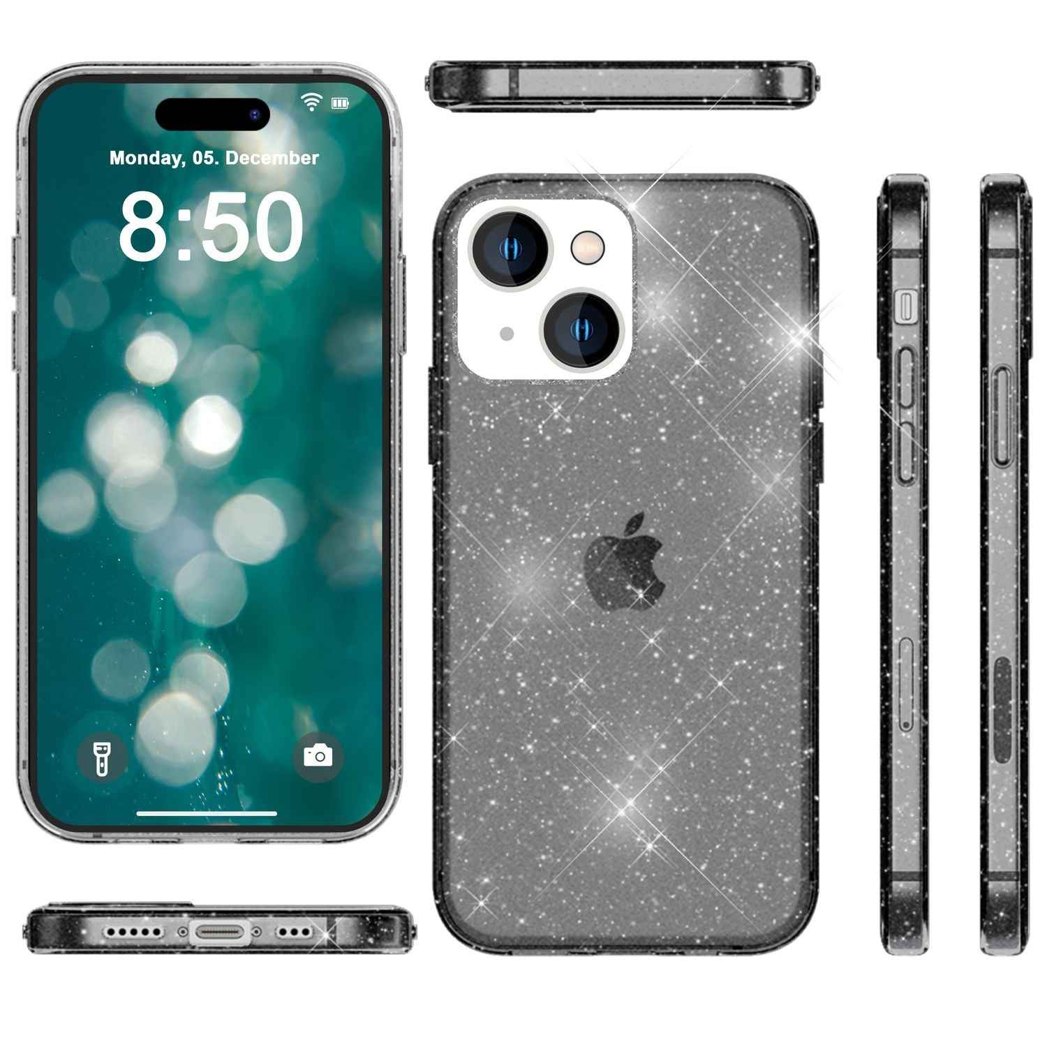 Glitzer Hülle für iPhone 15 Bling Case Klar Silikon Handyhülle Schutz Tasche TPU
