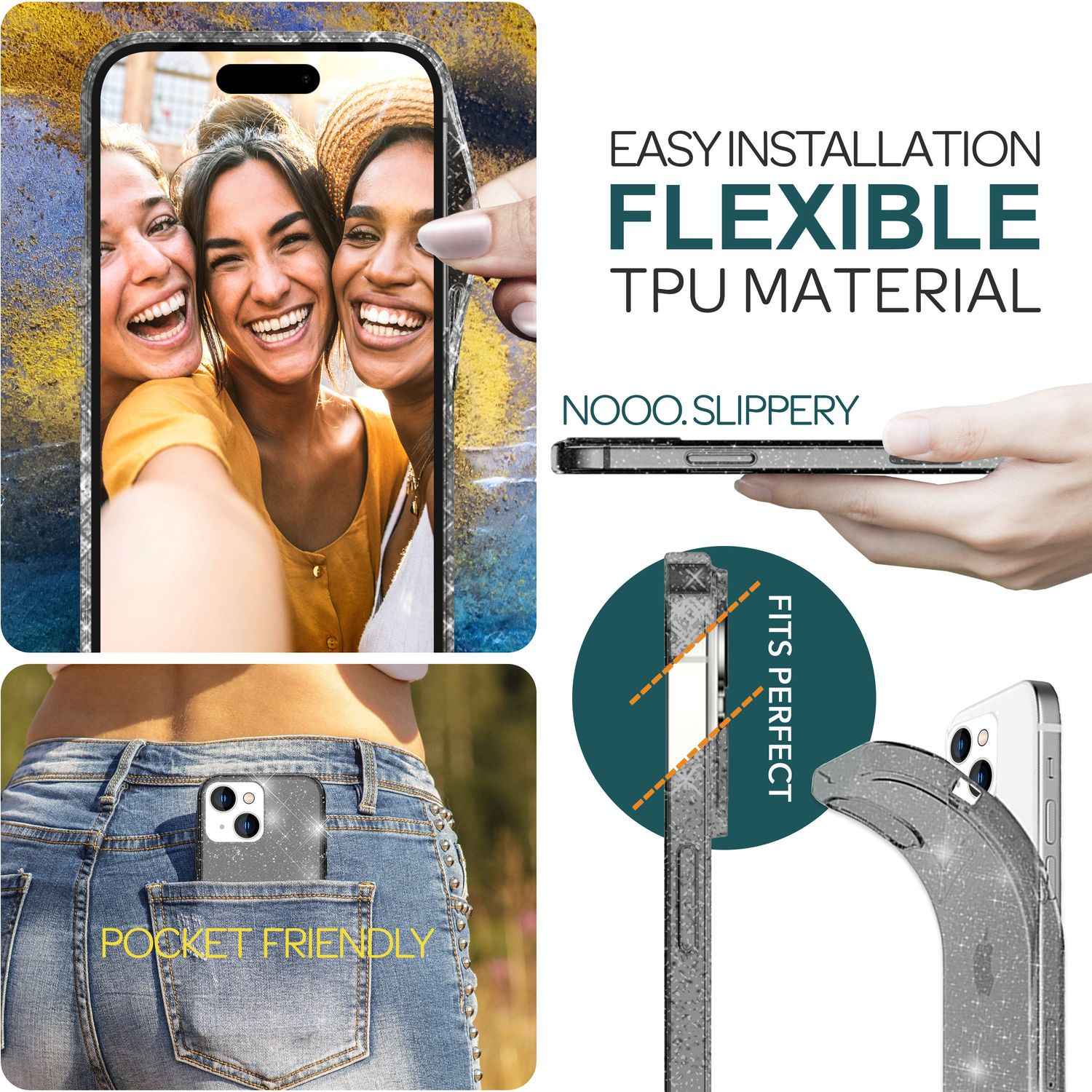Glitzer Hülle für iPhone 15 Plus Bling Case Klar Silikon Handyhülle Tasche Cover