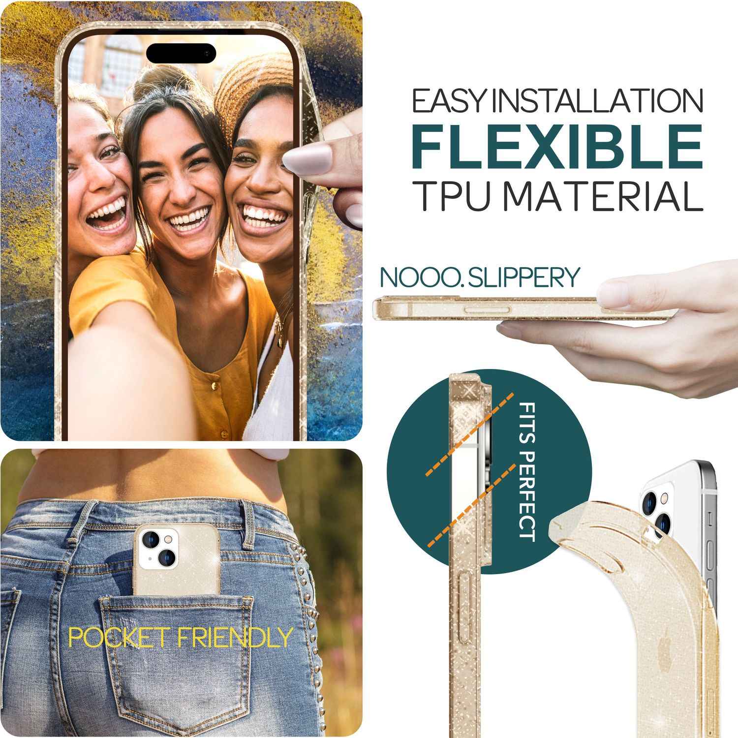Glitzer Hülle für iPhone 15 Plus Bling Case Klar Silikon Handyhülle Tasche Cover
