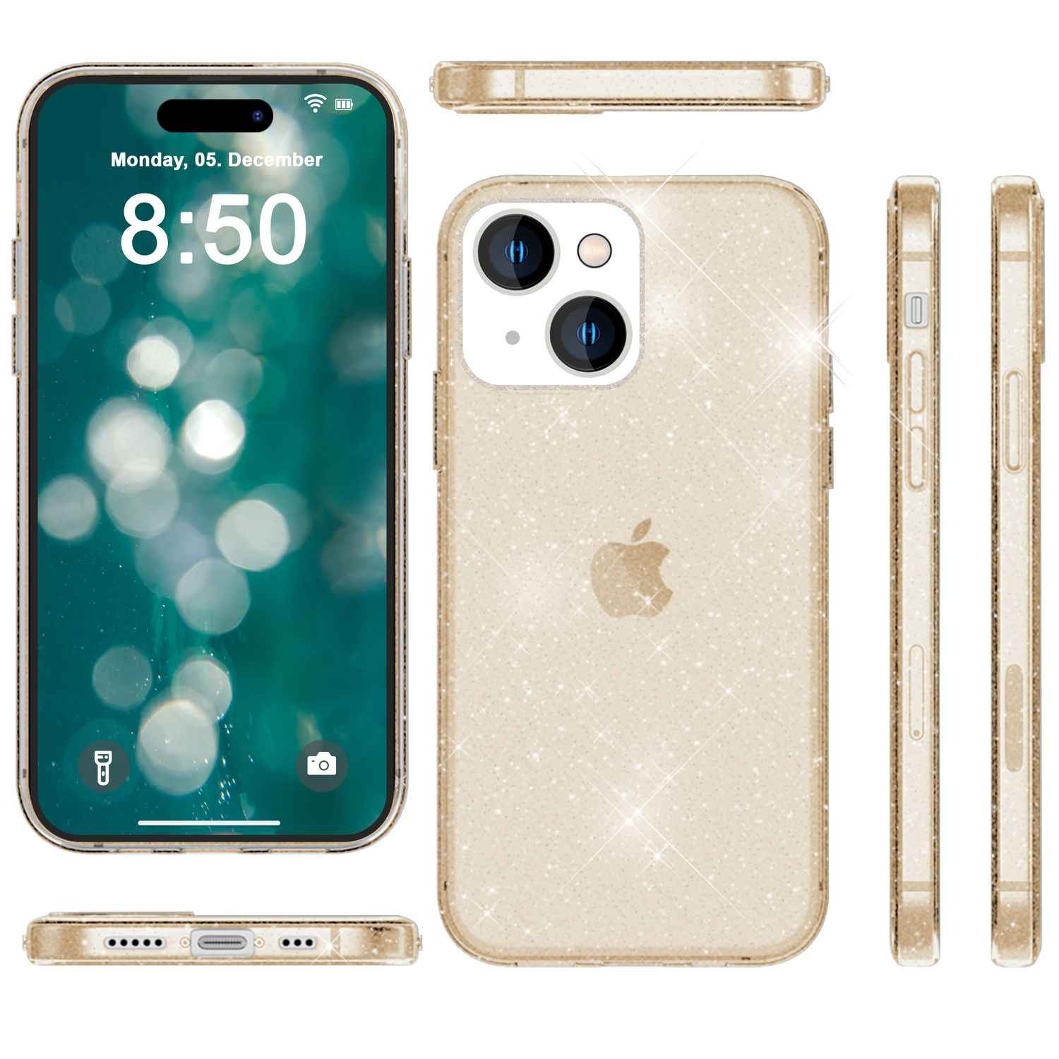 Glitzer Hülle für iPhone 15 Plus Bling Case Klar Silikon Handyhülle Tasche Cover
