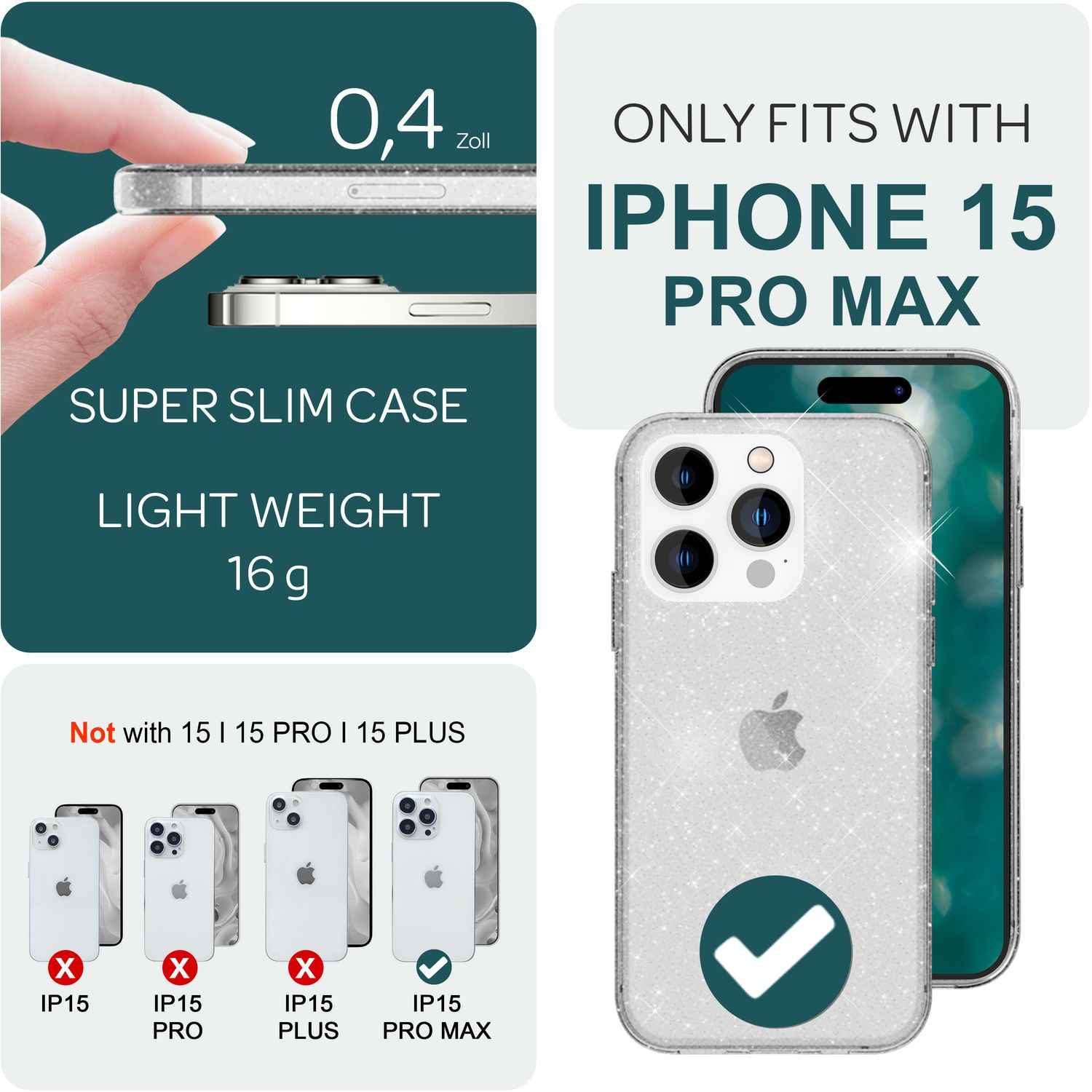 Glitzer Hülle für iPhone 15 Pro Max Bling Case Klar Silikon Handyhülle Tasche