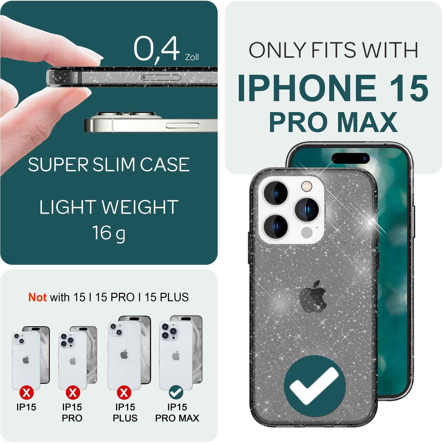 Glitzer Hülle für iPhone 15 Pro Max Bling Case Klar Silikon Handyhülle Tasche