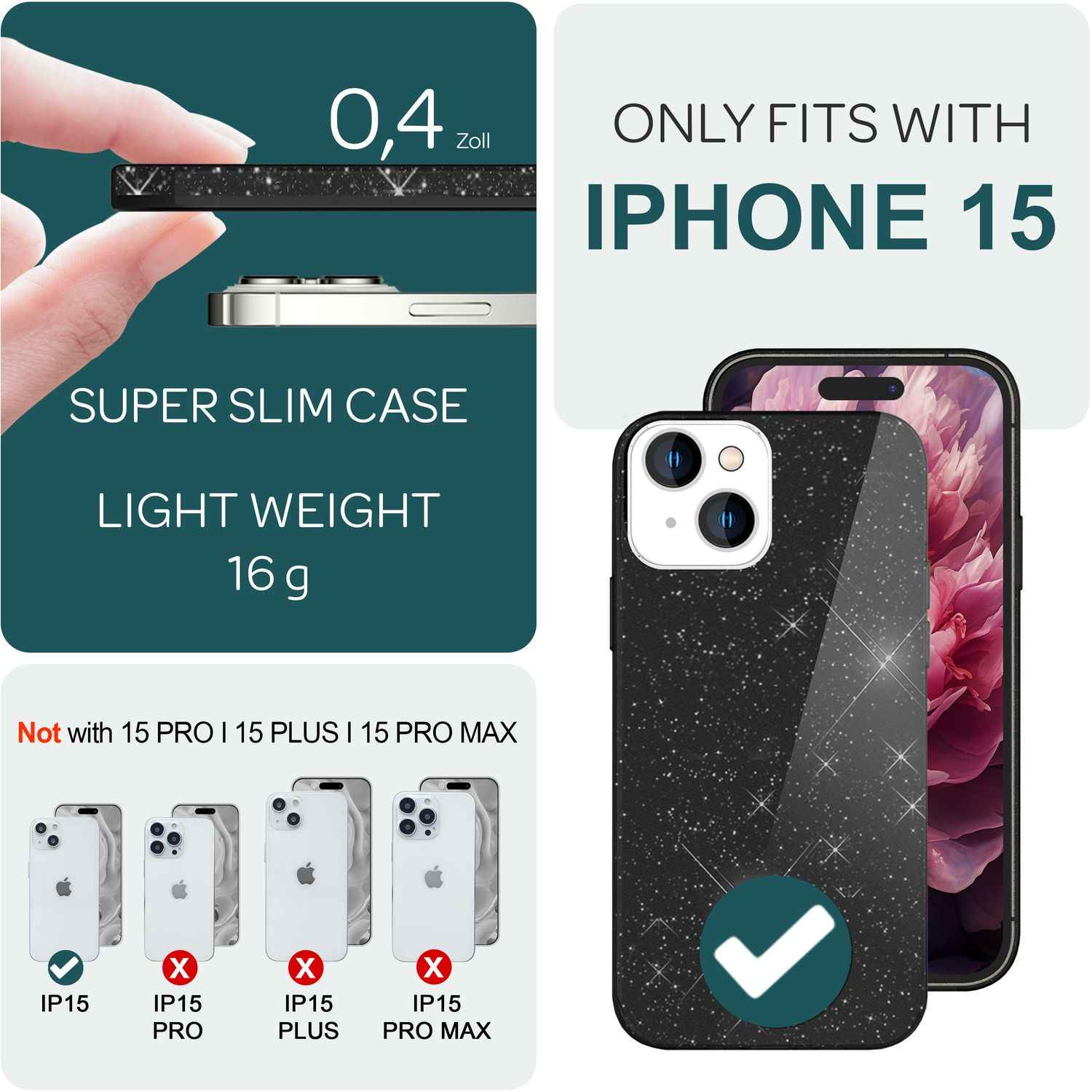 Glitzer Hülle für iPhone 15 Hybrid Bling Case Silikon Handyhülle Schutz Tasche