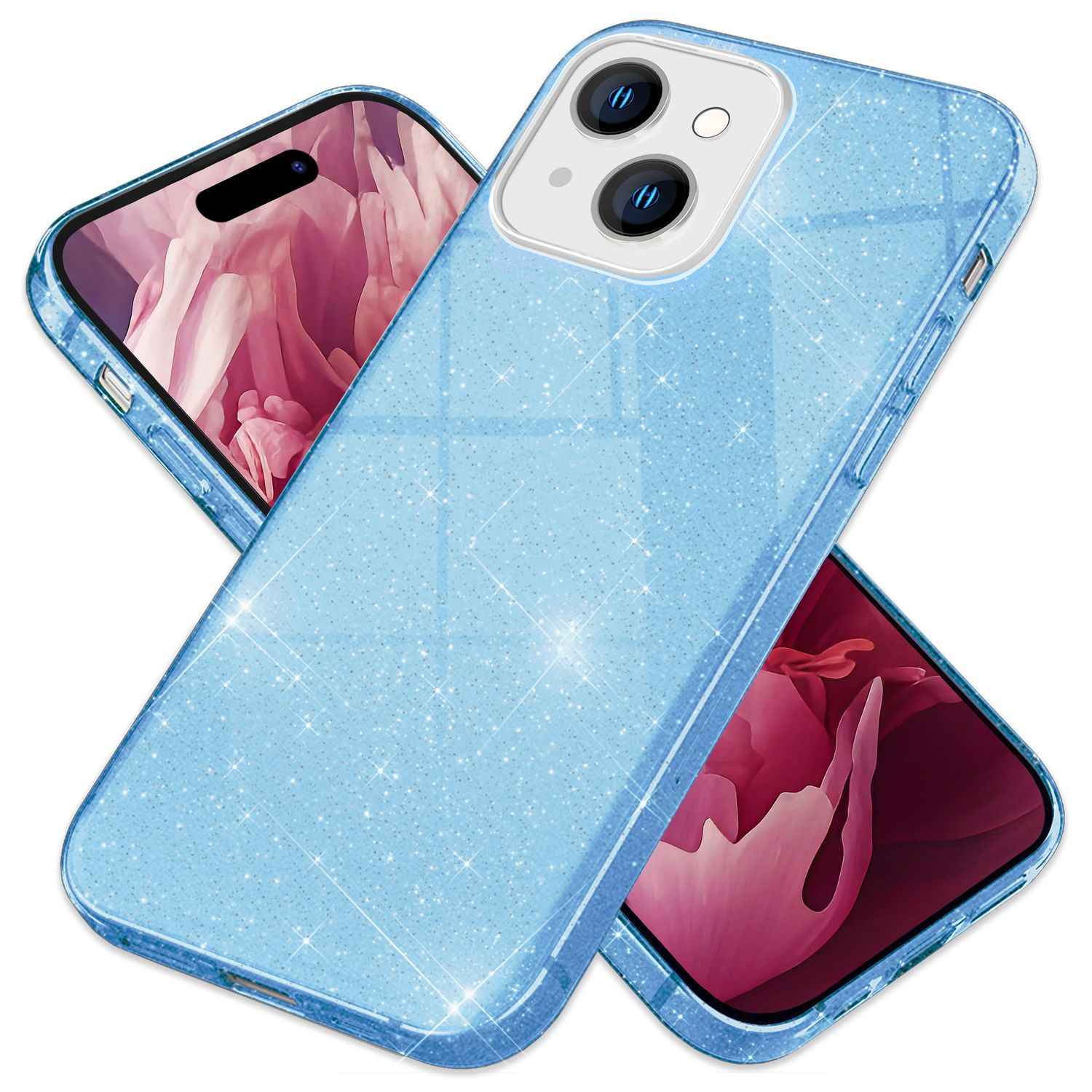 Glitzer Hülle für iPhone 15 Hybrid Bling Case Silikon Handyhülle Schutz Tasche
