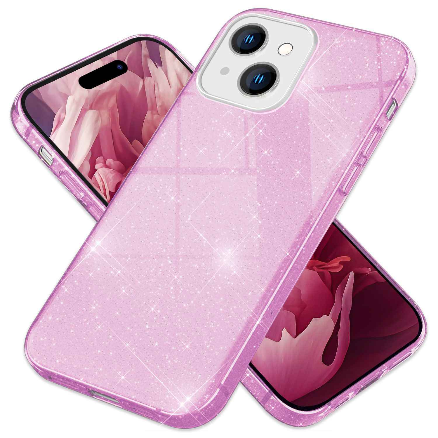 Glitzer Hülle für iPhone 15 Hybrid Bling Case Silikon Handyhülle Schutz Tasche