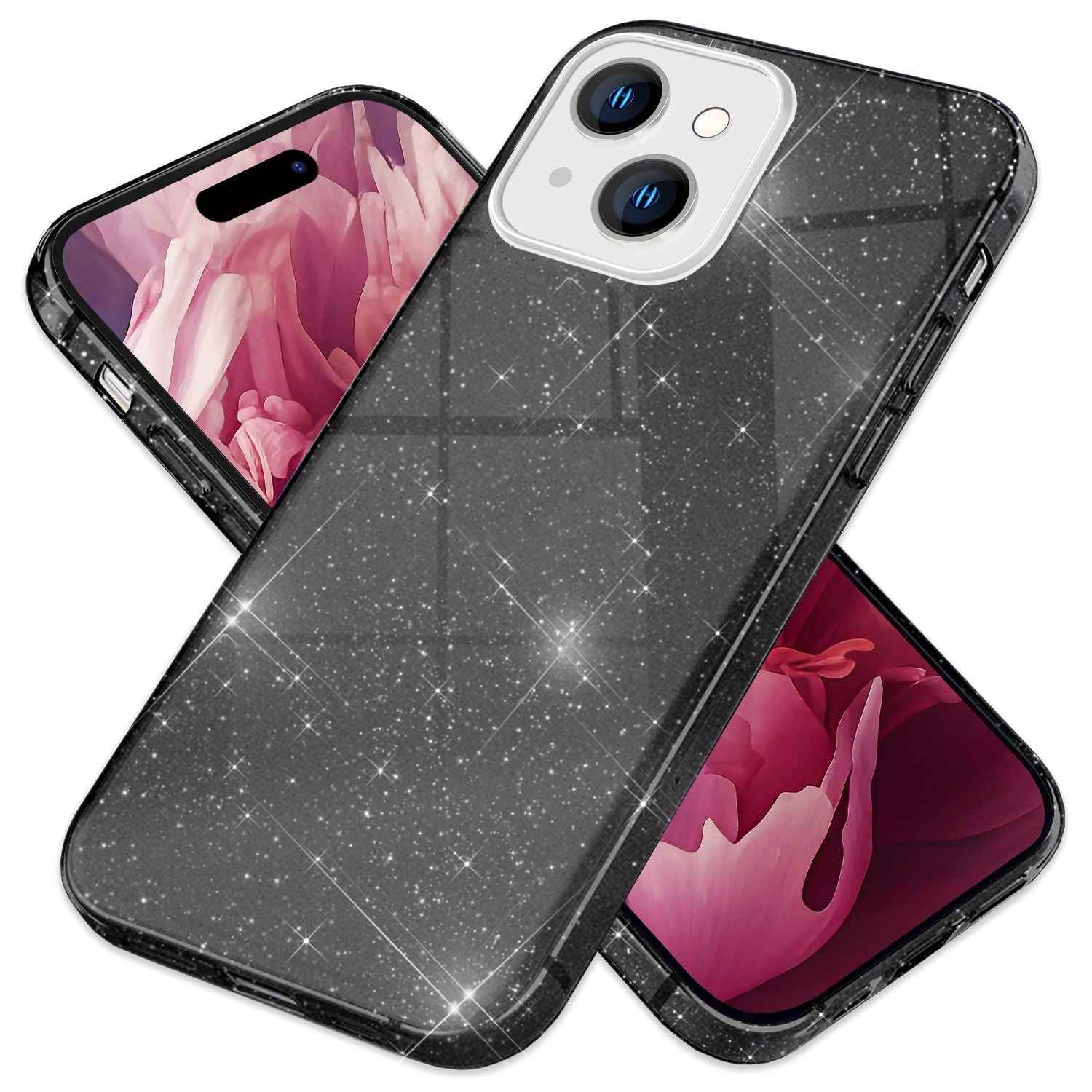 Glitzer Hülle für iPhone 15 Hybrid Bling Case Silikon Handyhülle Schutz Tasche