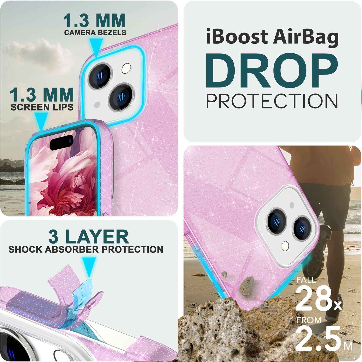 Glitzer Hülle für iPhone 15 Hybrid Bling Case Silikon Handyhülle Schutz Tasche