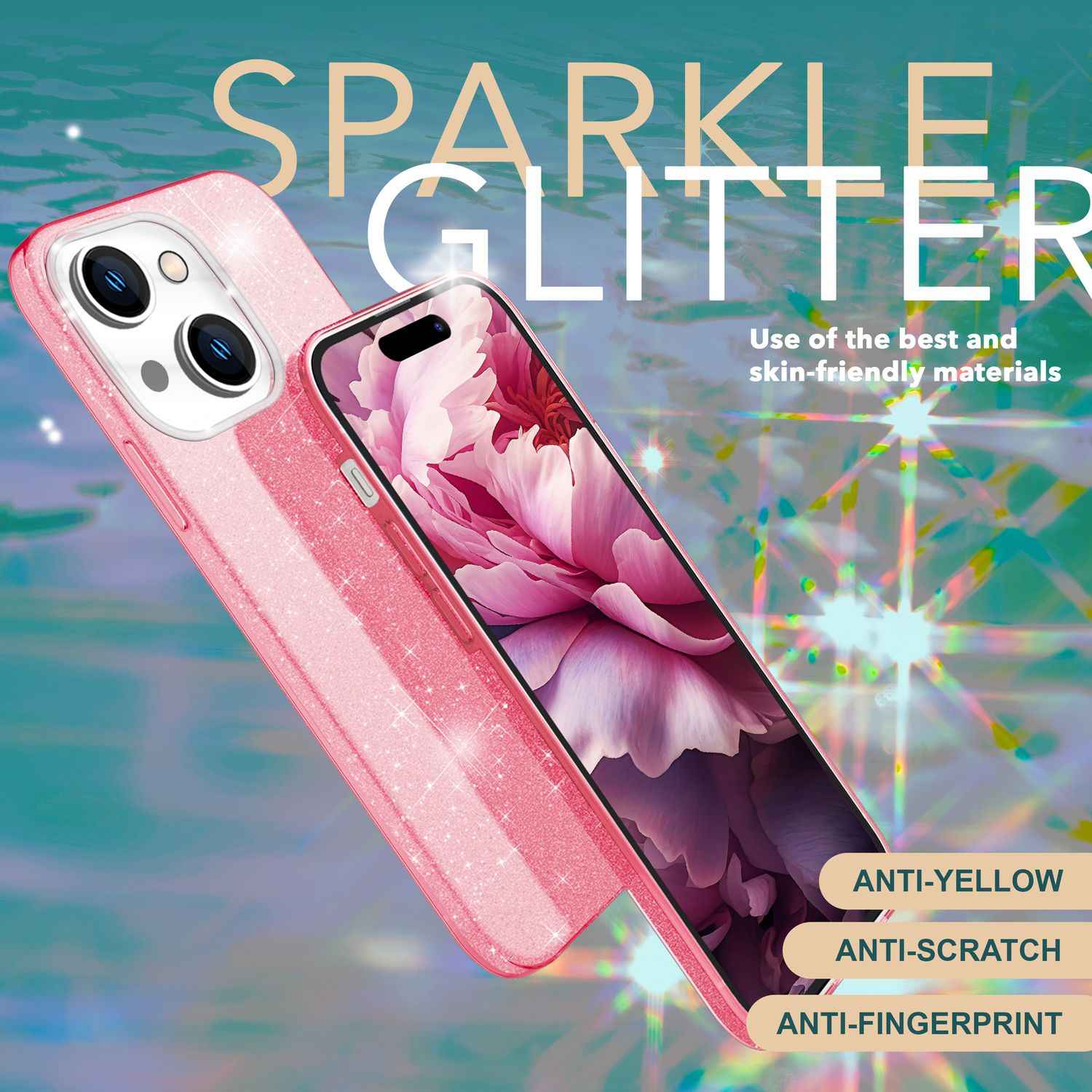 Glitzer Hülle für iPhone 15 Hybrid Bling Case Silikon Handyhülle Schutz Tasche