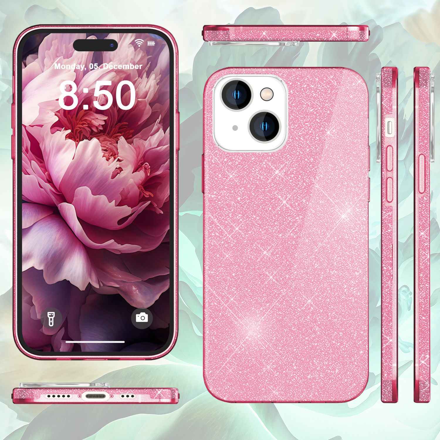 Glitzer Hülle für iPhone 15 Hybrid Bling Case Silikon Handyhülle Schutz Tasche